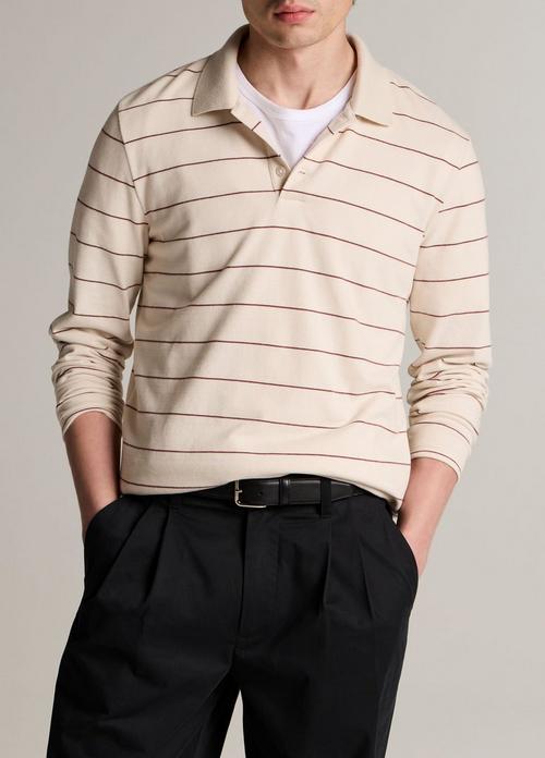 Striped Cotton-Blend Long-Sleeve Polo Shirt