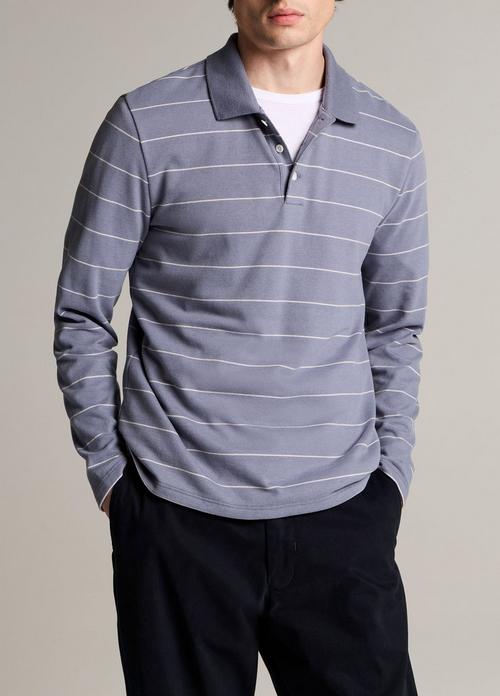 Striped Cotton-Blend Long-Sleeve Polo Shirt