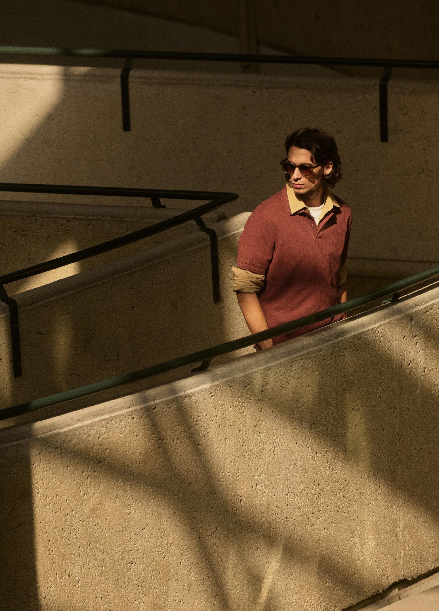 Drop-Needle Stripe Pima Cotton Polo Shirt image number 4