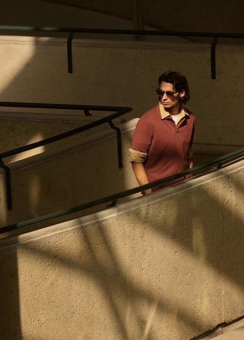 Drop-Needle Stripe Pima Cotton Polo Shirt