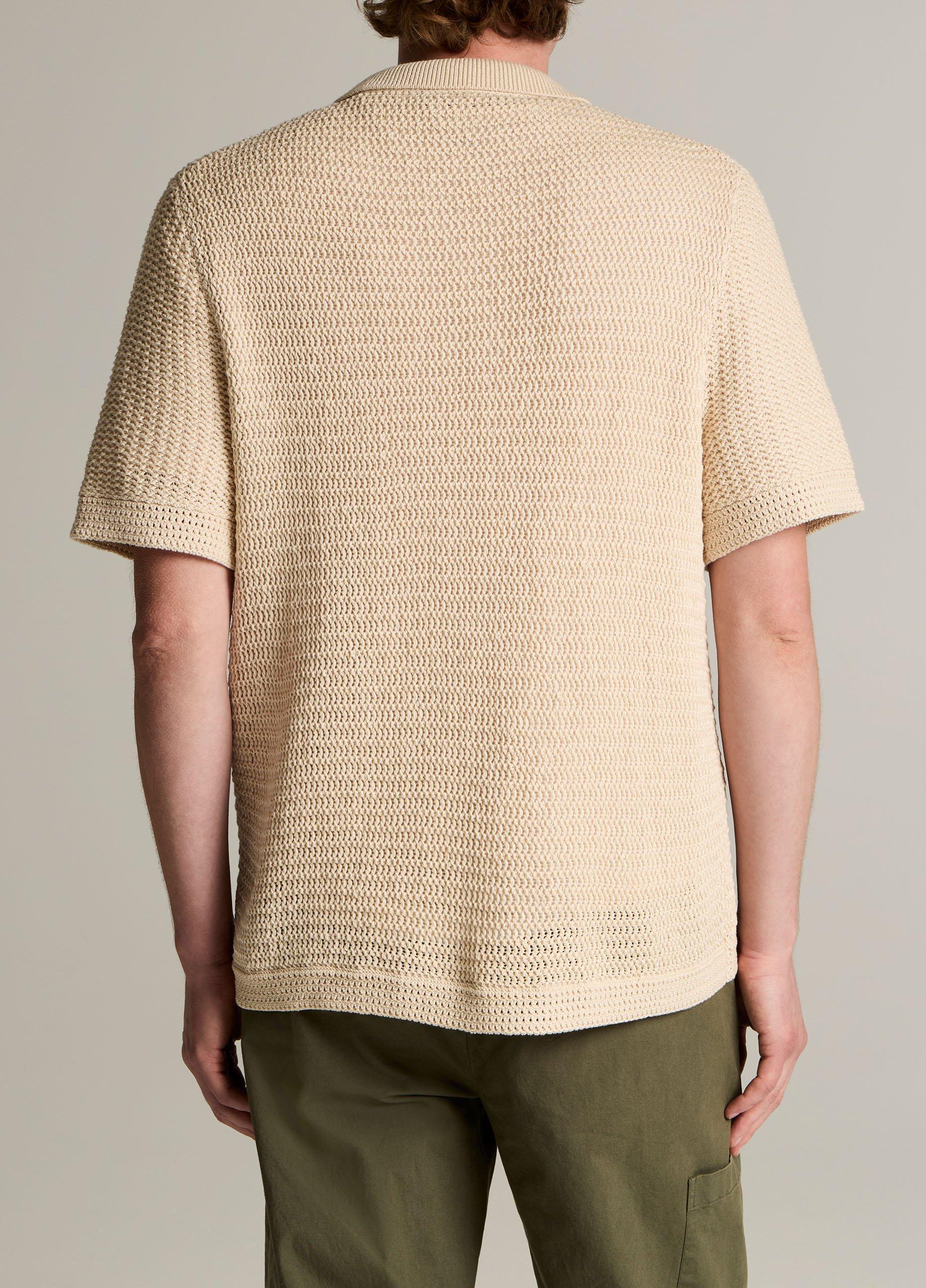 Striped Crochet Cotton Short-Sleeve Button-Front Shirt image number 2