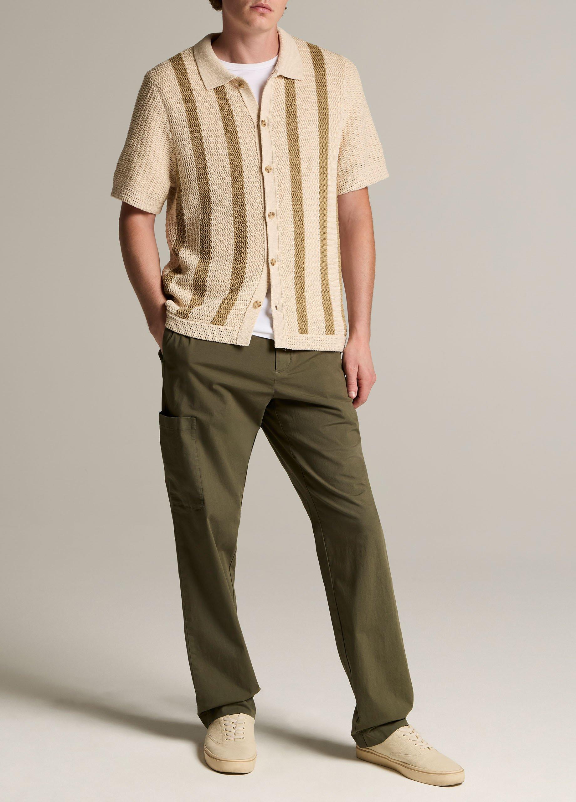 Striped Crochet Cotton Short-Sleeve Button-Front Shirt image number 3