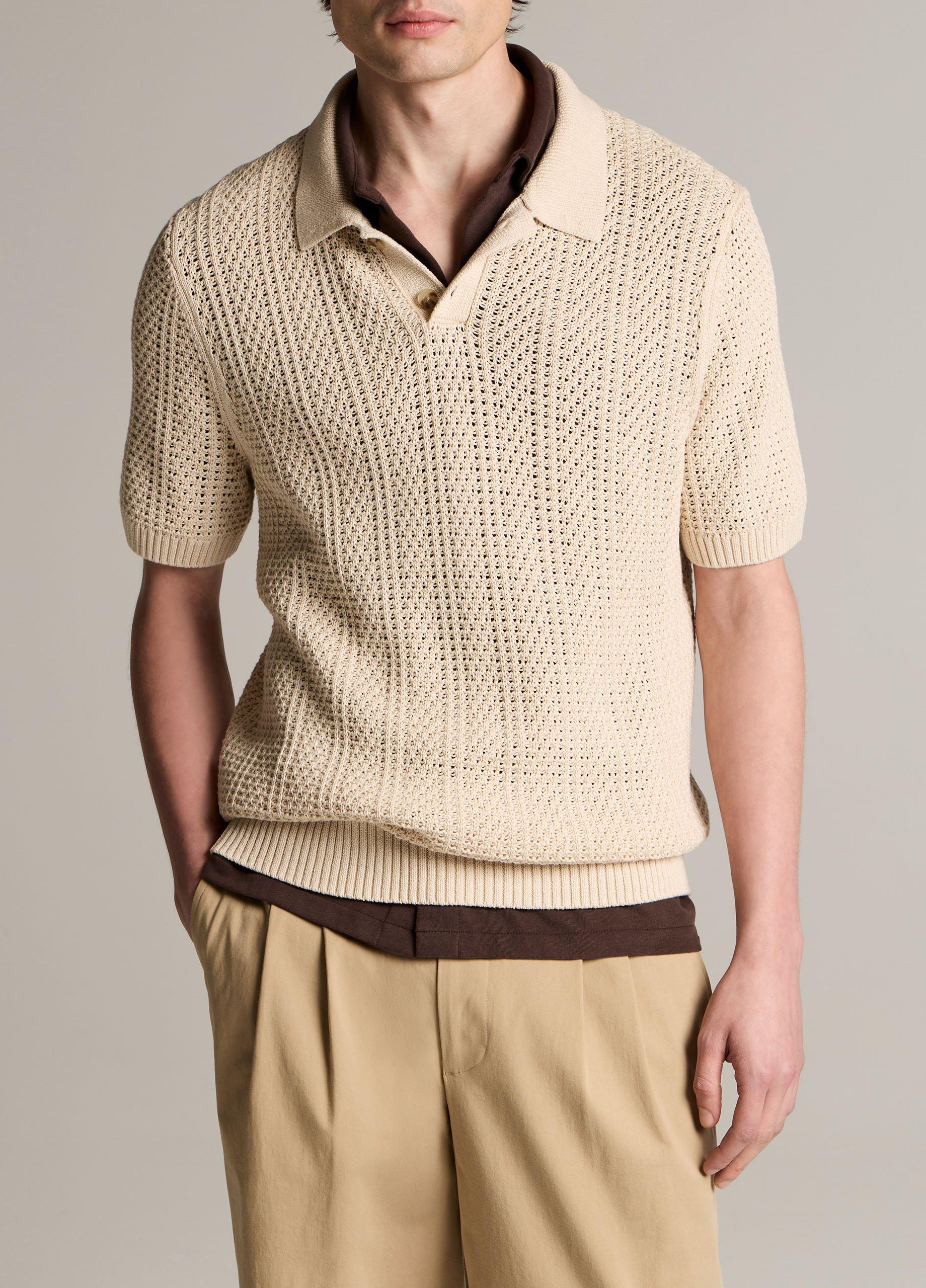 Seed-Stitch Rib Cotton Polo Sweater image number 0