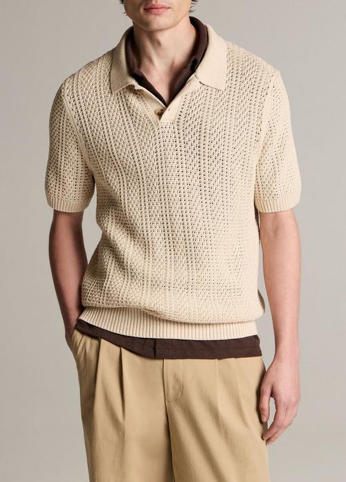 Seed-Stitch Rib Cotton Polo Sweater