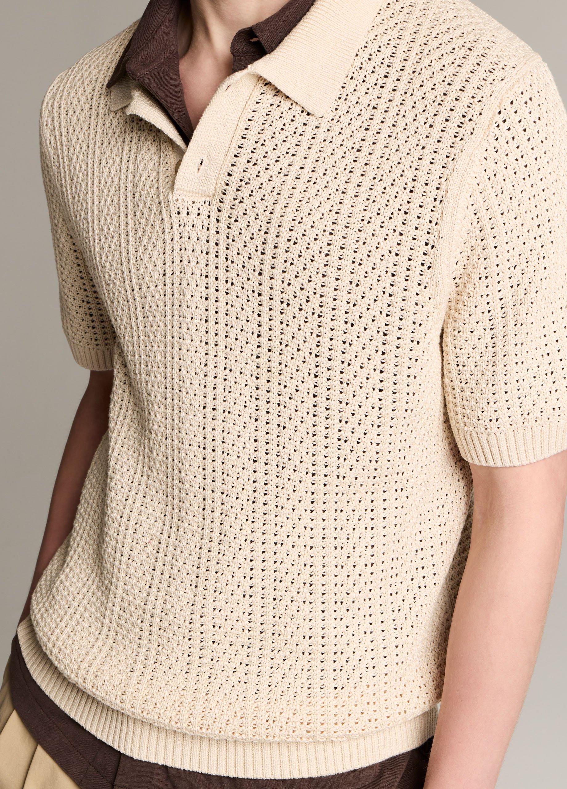 Seed-Stitch Rib Cotton Polo Sweater image number 1
