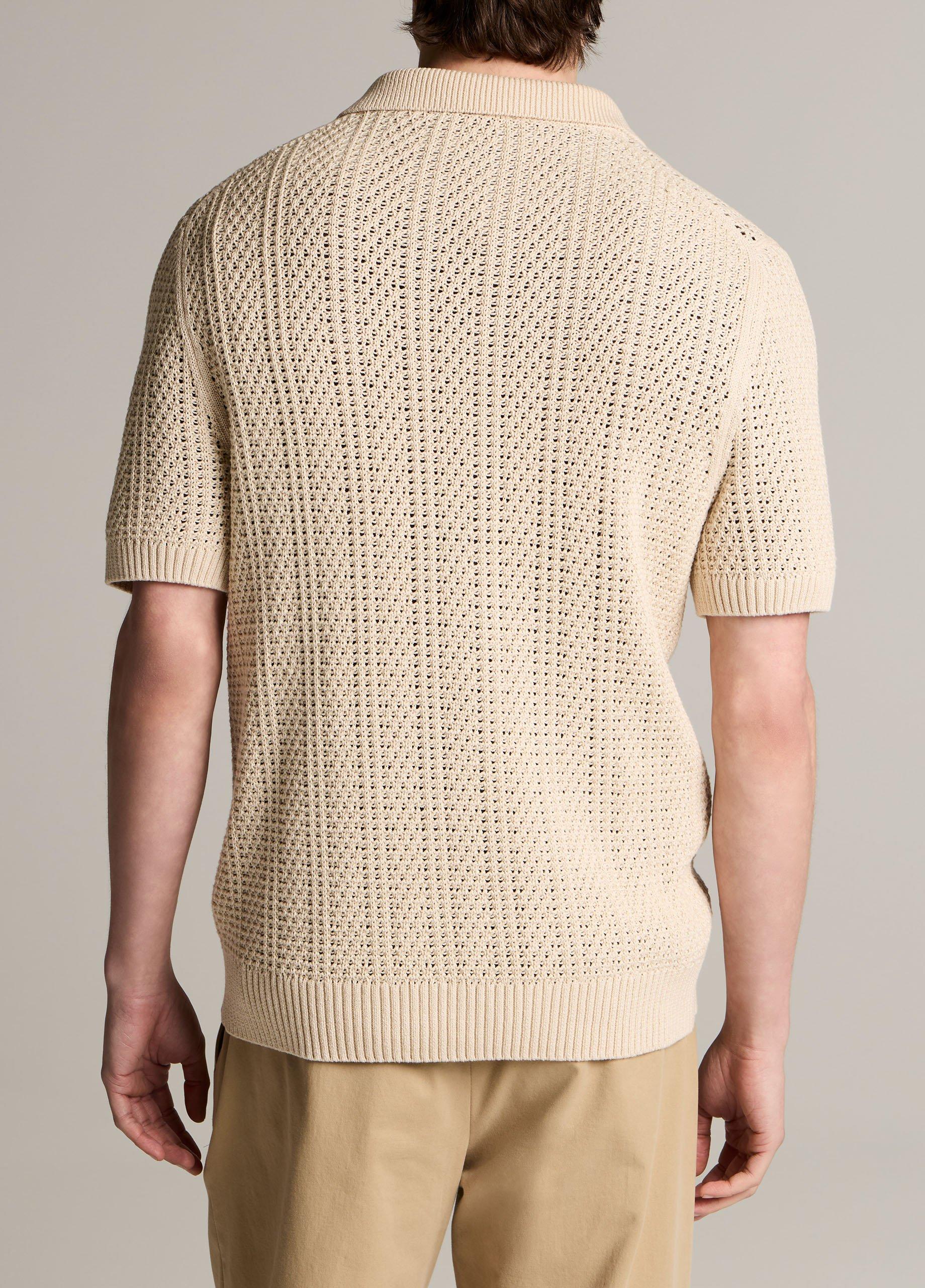 Seed-Stitch Rib Cotton Polo Sweater image number 2