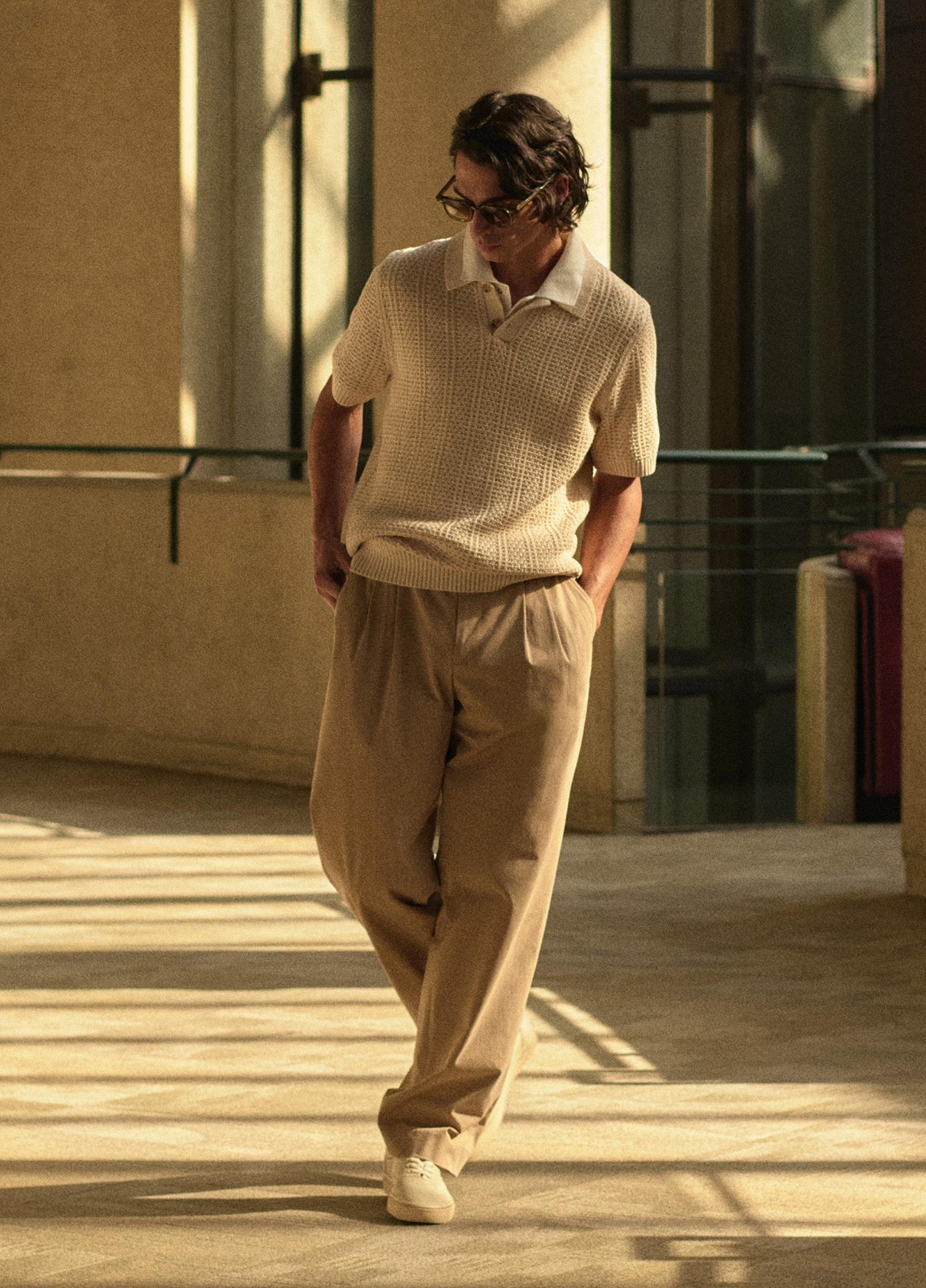 Seed-Stitch Rib Cotton Polo Sweater image number 5