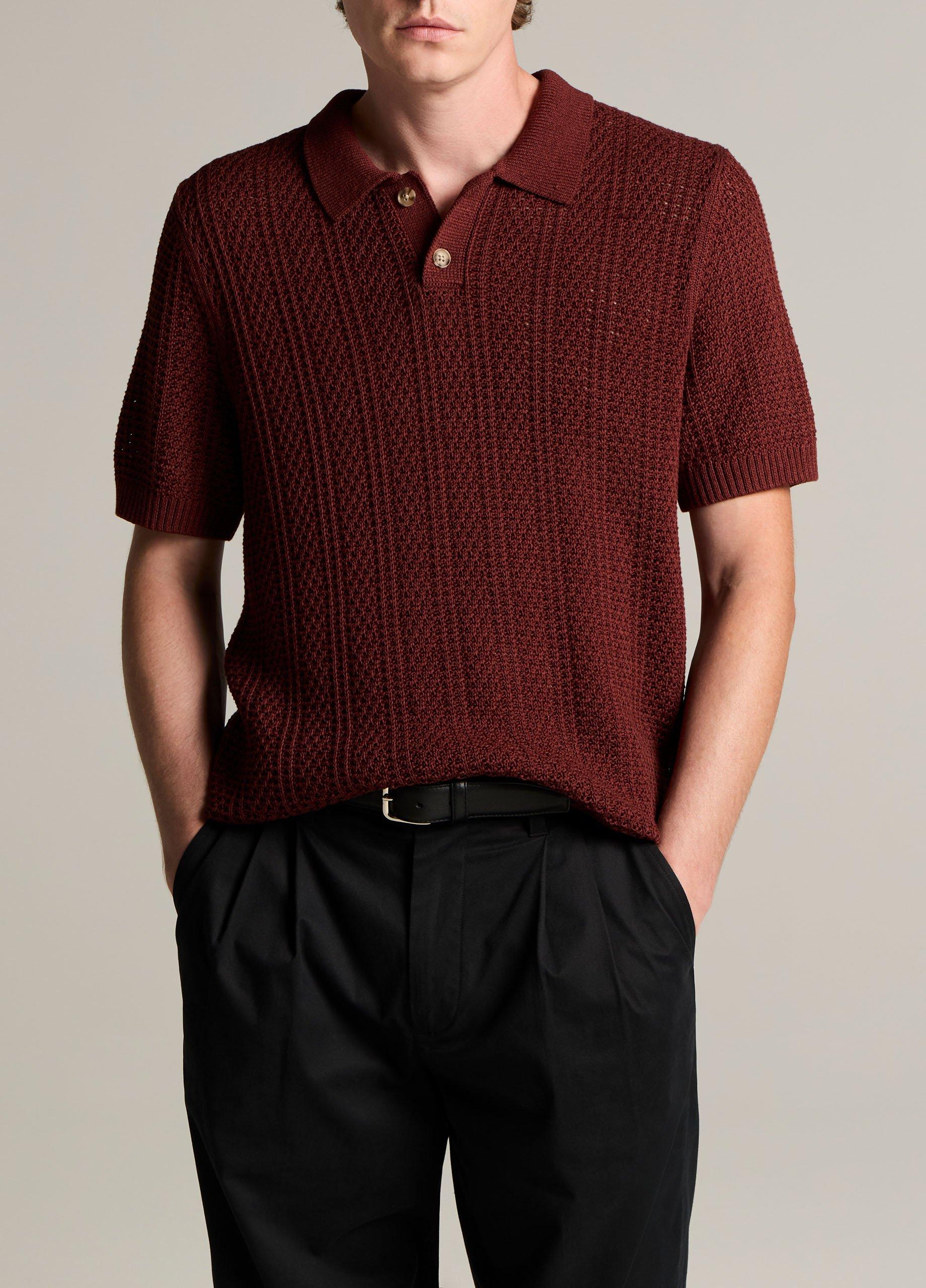 Seed-Stitch Rib Cotton Polo Sweater image number 0