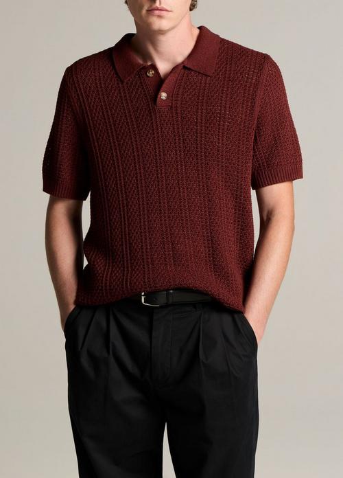Seed-Stitch Rib Cotton Polo Sweater
