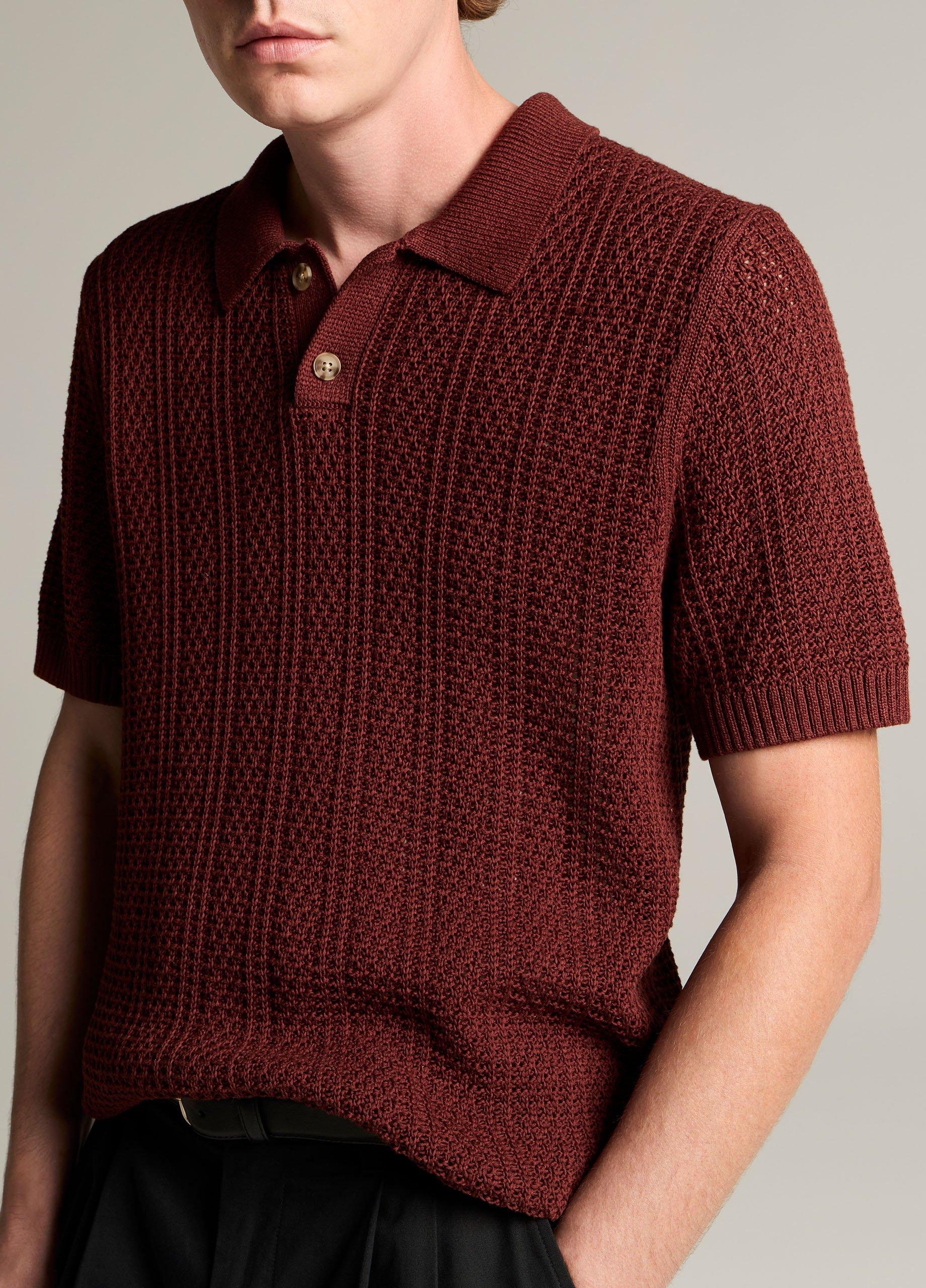 Seed-Stitch Rib Cotton Polo Sweater image number 1