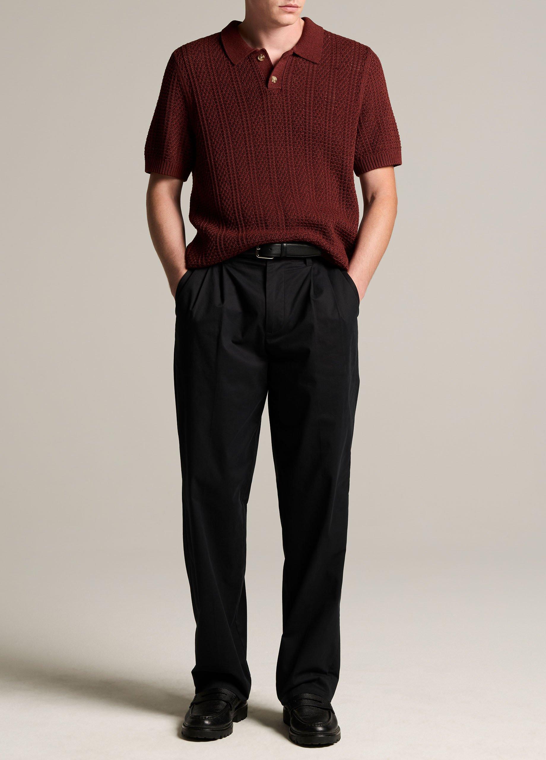 Seed-Stitch Rib Cotton Polo Sweater image number 3