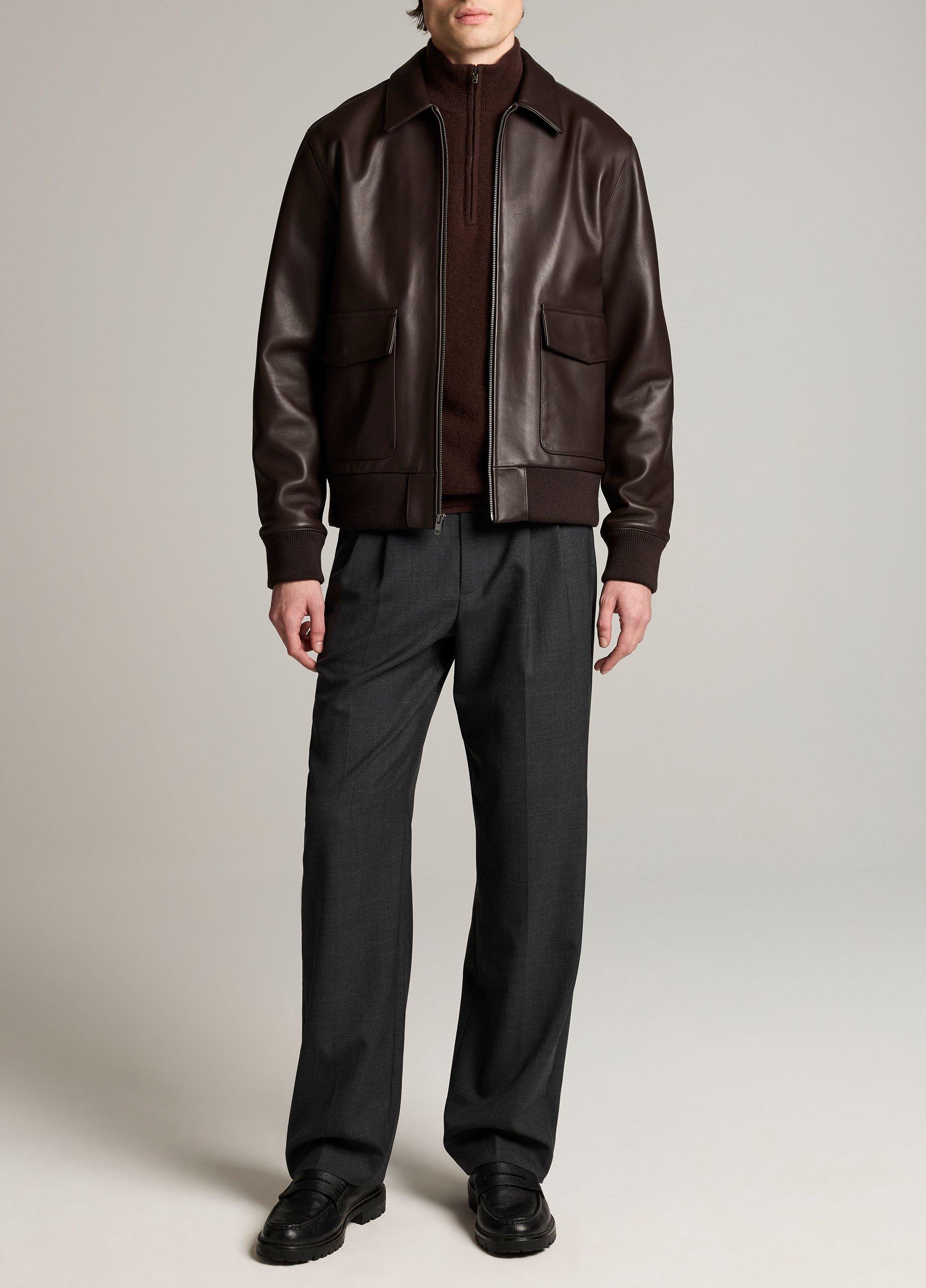 Leather Aviator Bomber Jacket image number 3