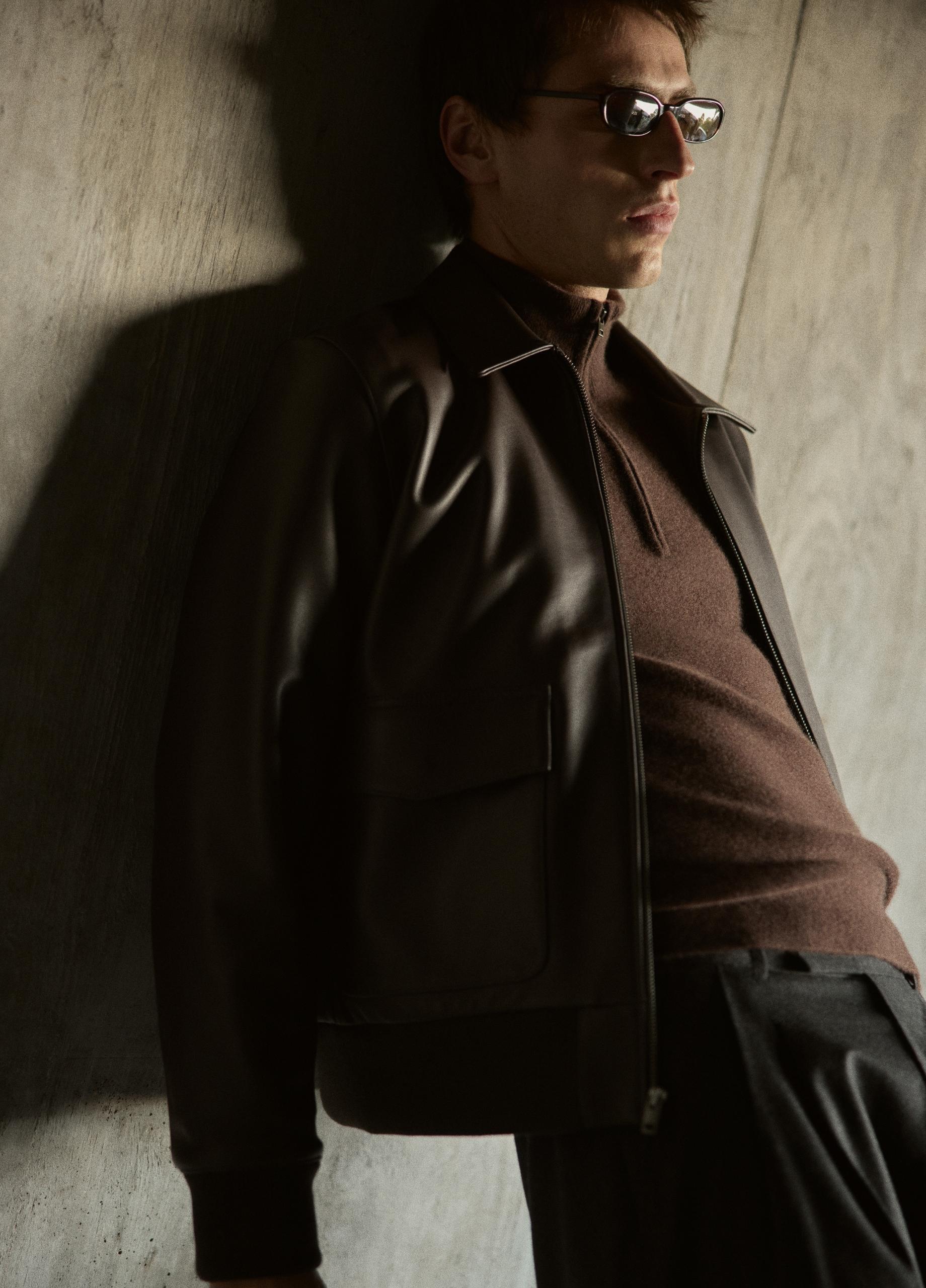 Leather Aviator Bomber Jacket image number 5
