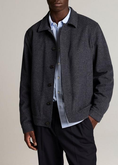 Houndstooth Brushed Wool-Blend Bomber Jacket