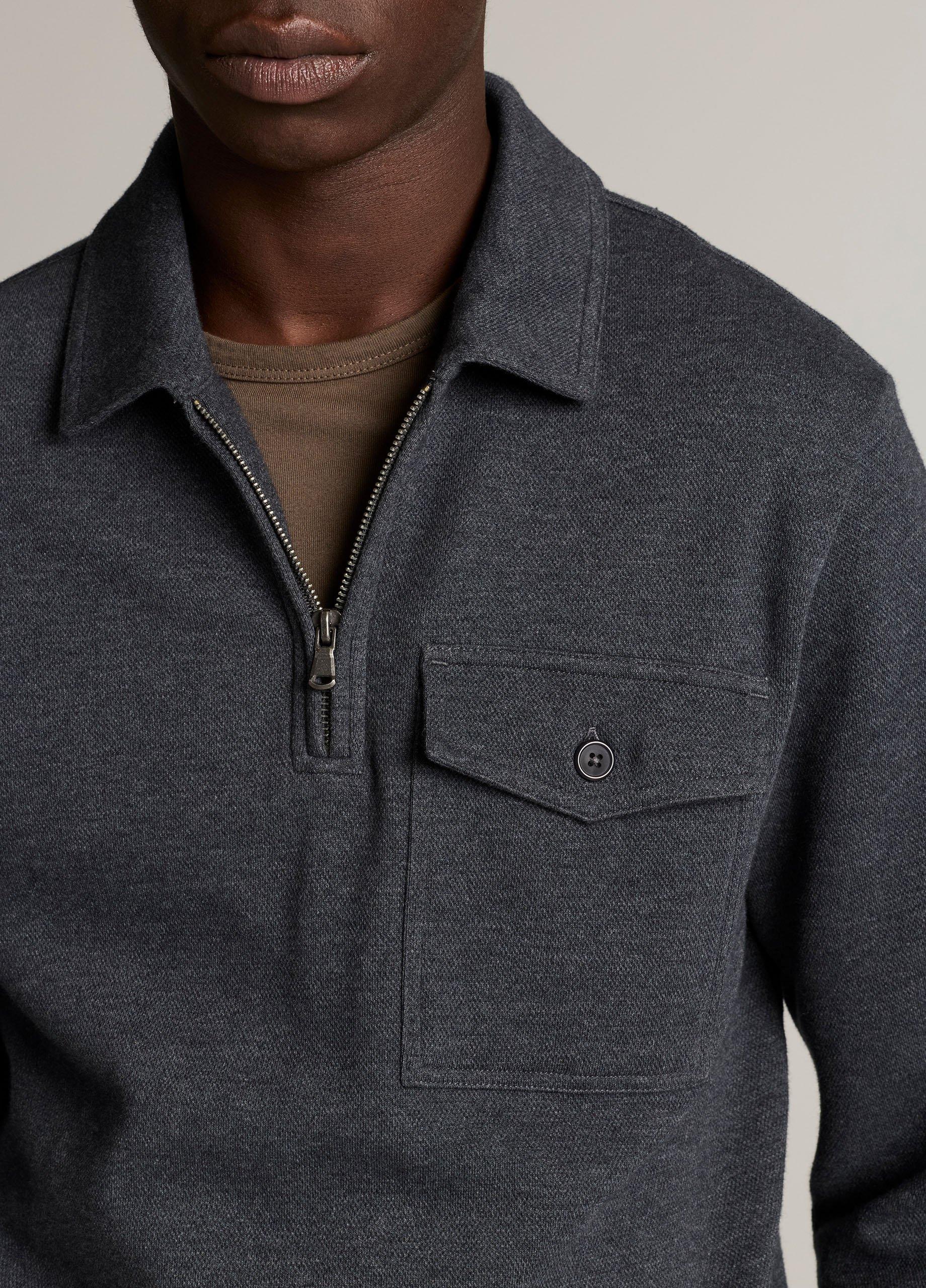 Double-Knit Piqu&eacute; Zip Polo Pullover image number 1