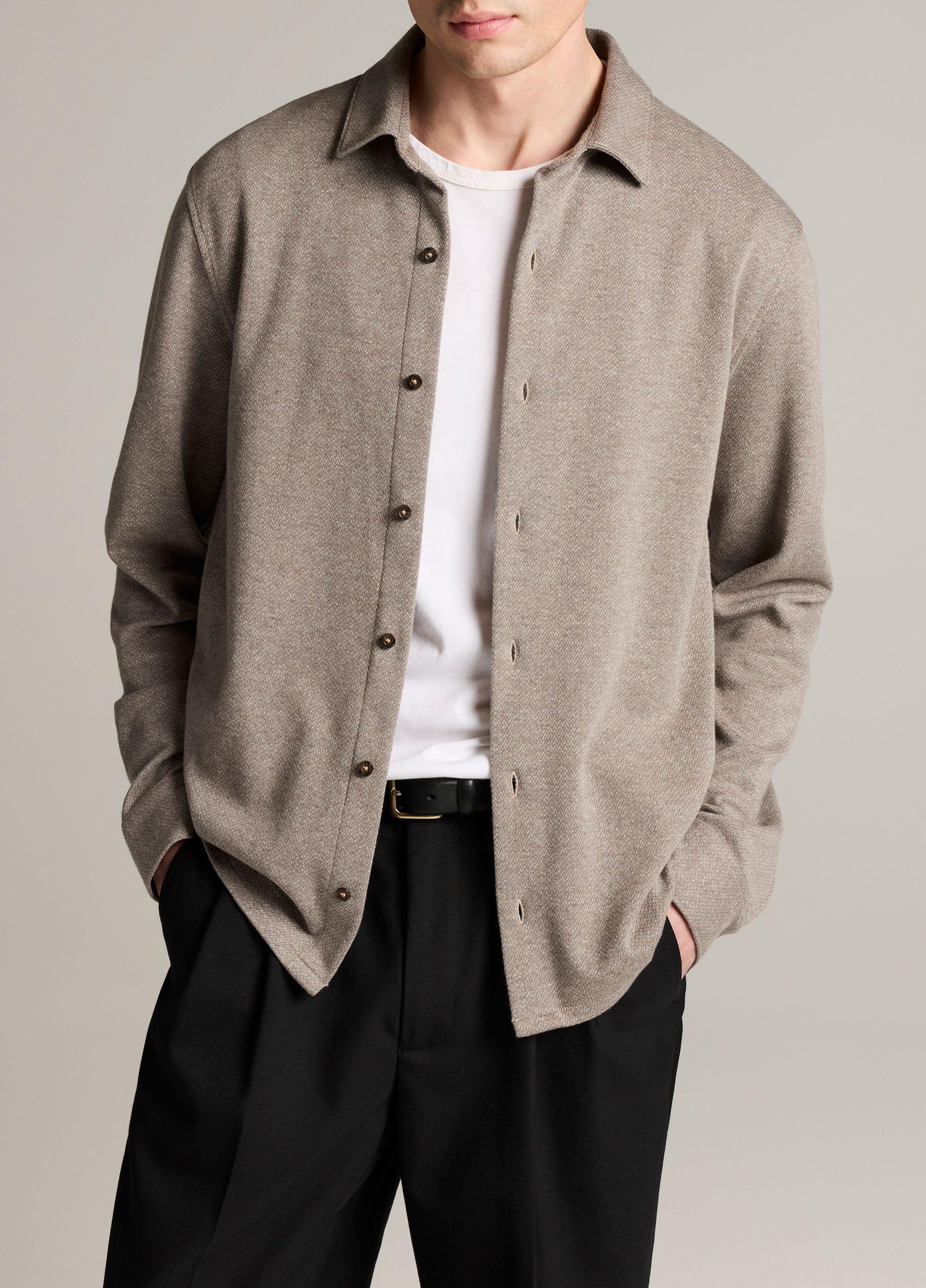 Herringbone Cotton-Blend Button-Front Shirt image number 0