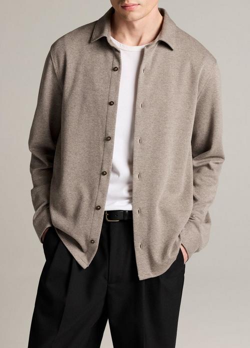 Herringbone Cotton-Blend Button-Front Shirt