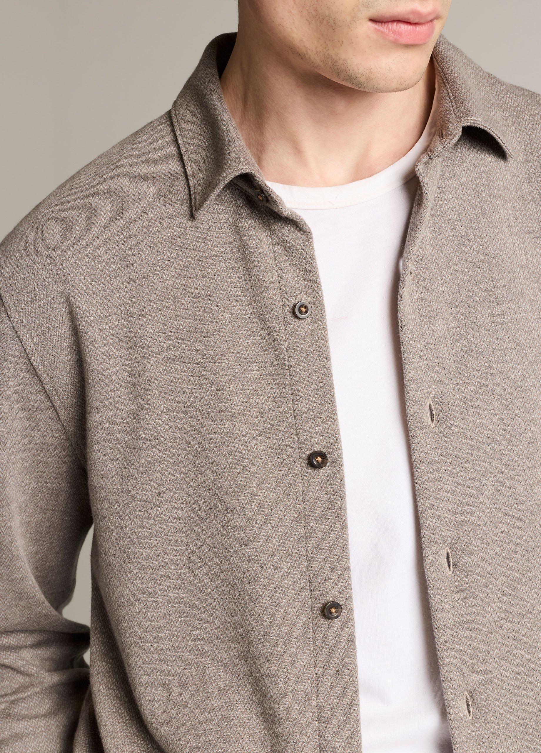 Herringbone Cotton-Blend Button-Front Shirt image number 1