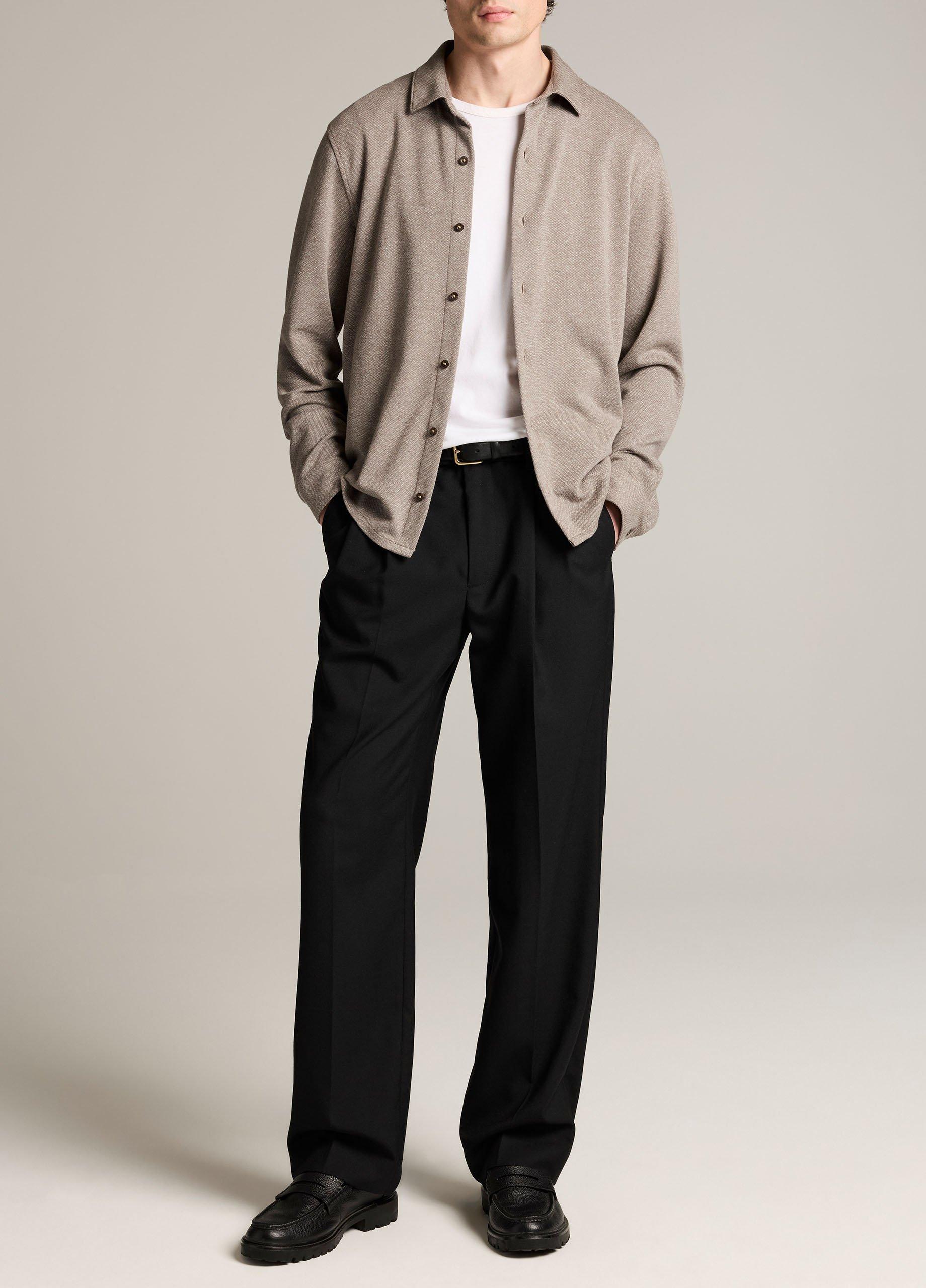 Herringbone Cotton-Blend Button-Front Shirt image number 3