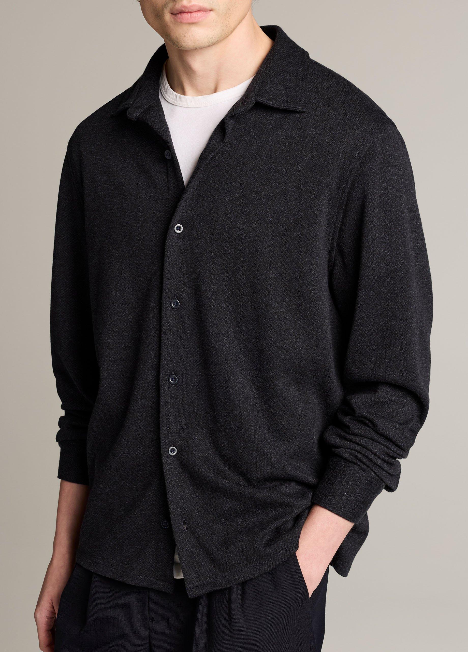 Herringbone Cotton-Blend Button-Front Shirt image number 1