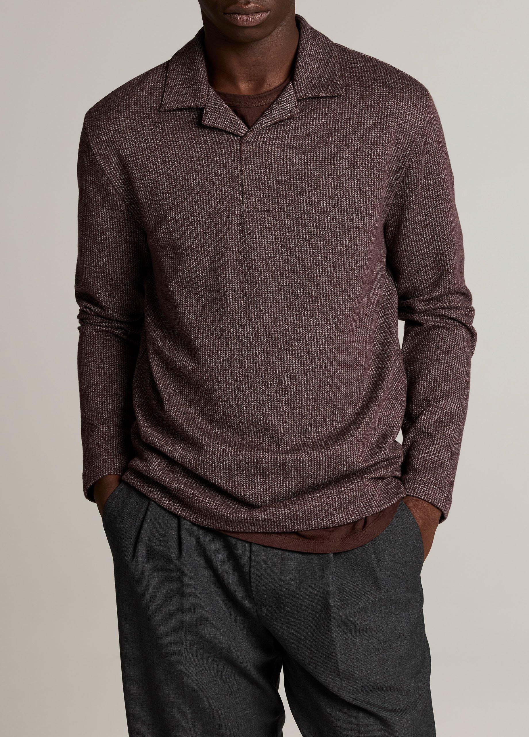 Blurred Birdseye Cotton-Blend Johnny-Collar Shirt image number 0