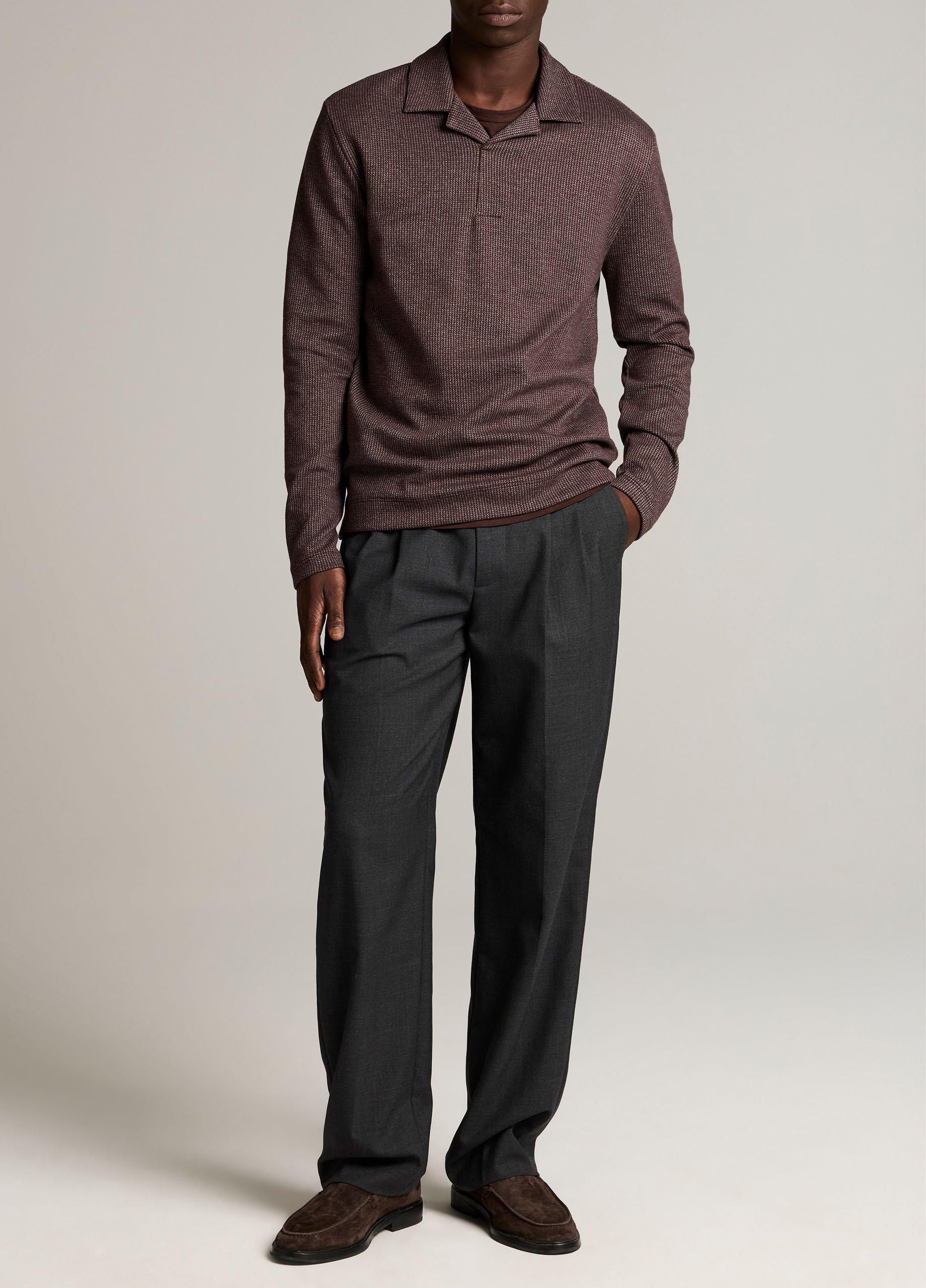 Blurred Birdseye Cotton-Blend Johnny-Collar Shirt image number 3