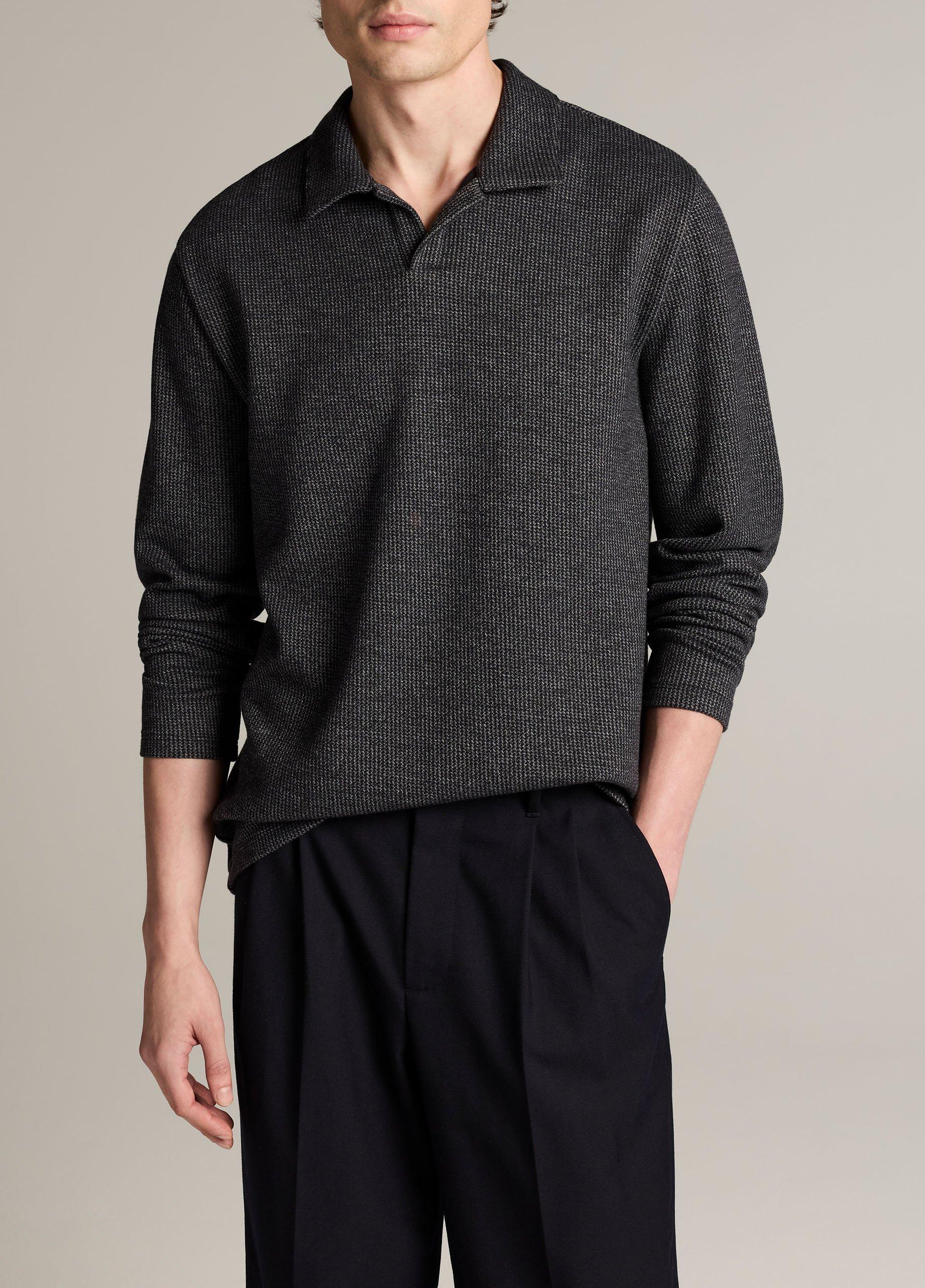 Blurred Birdseye Cotton-Blend Johnny-Collar Shirt image number 0