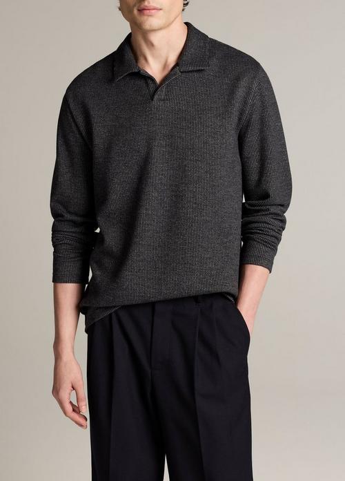 Blurred Birdseye Cotton-Blend Johnny-Collar Shirt