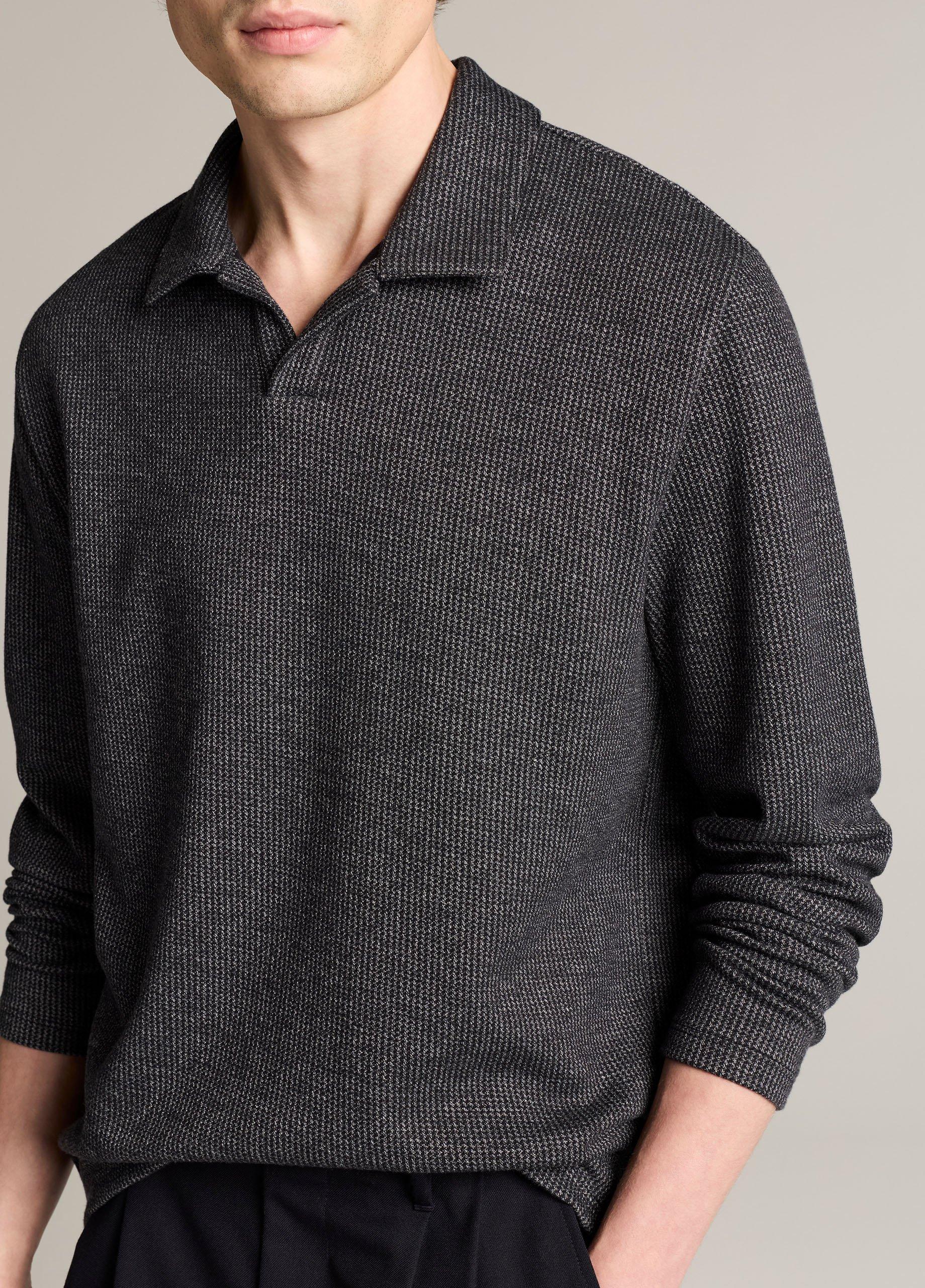 Blurred Birdseye Cotton-Blend Johnny-Collar Shirt image number 1