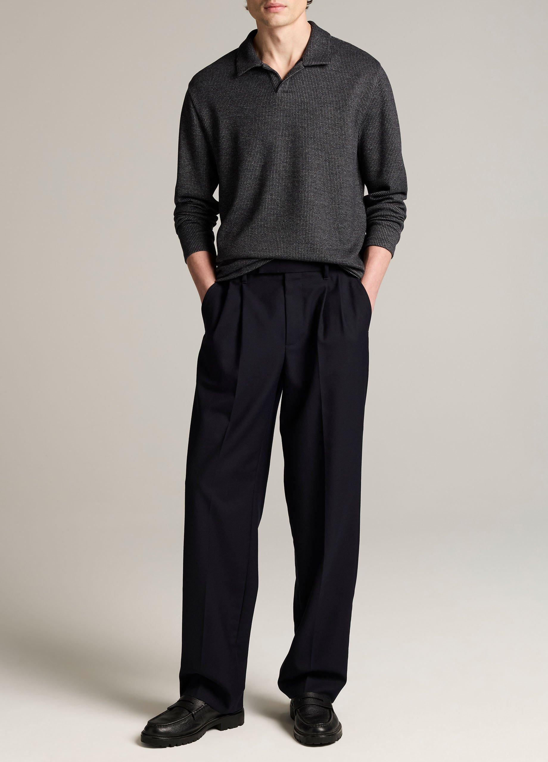 Blurred Birdseye Cotton-Blend Johnny-Collar Shirt image number 3