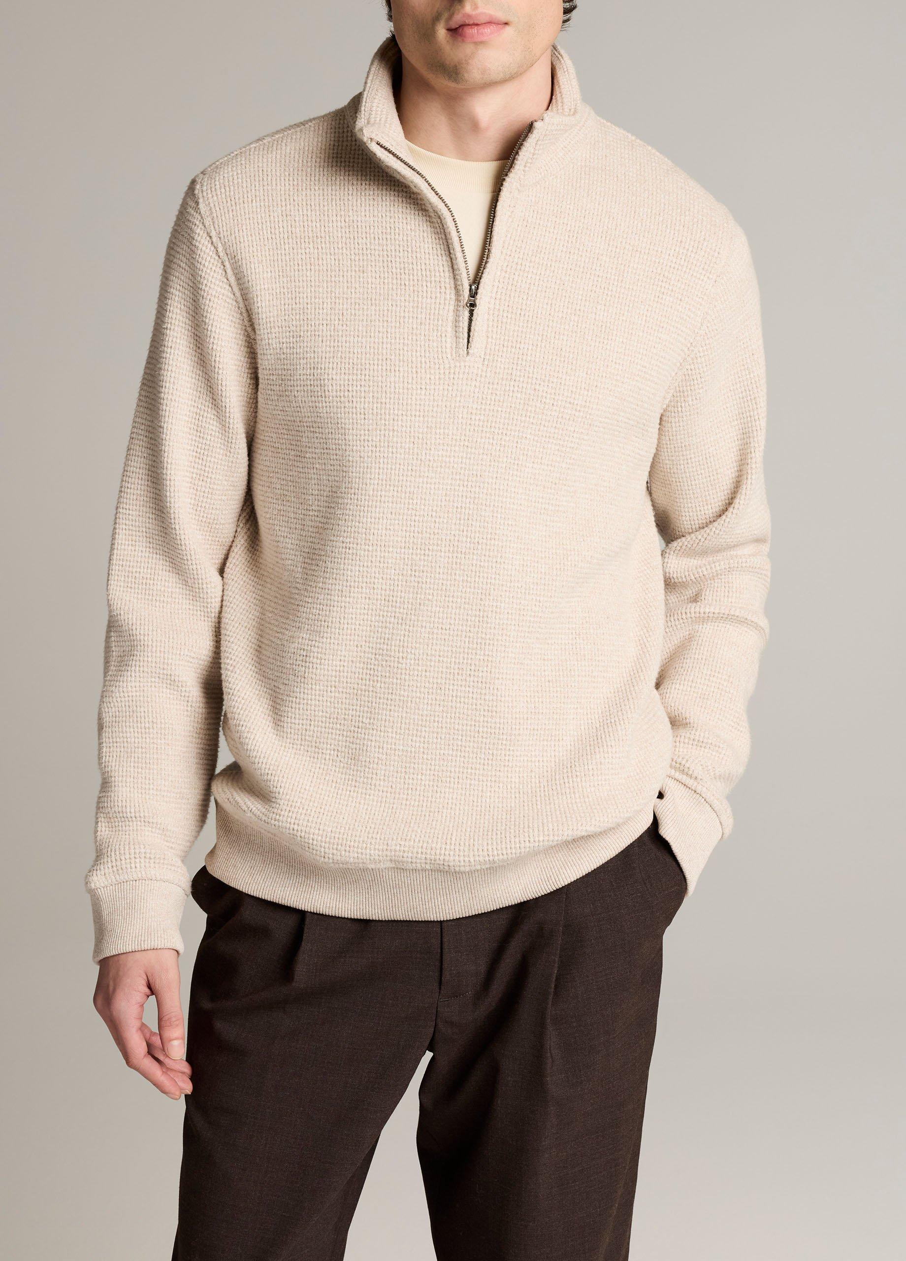 Brushed Cotton-Blend Waffle Quarter-Zip Pullover image number 0