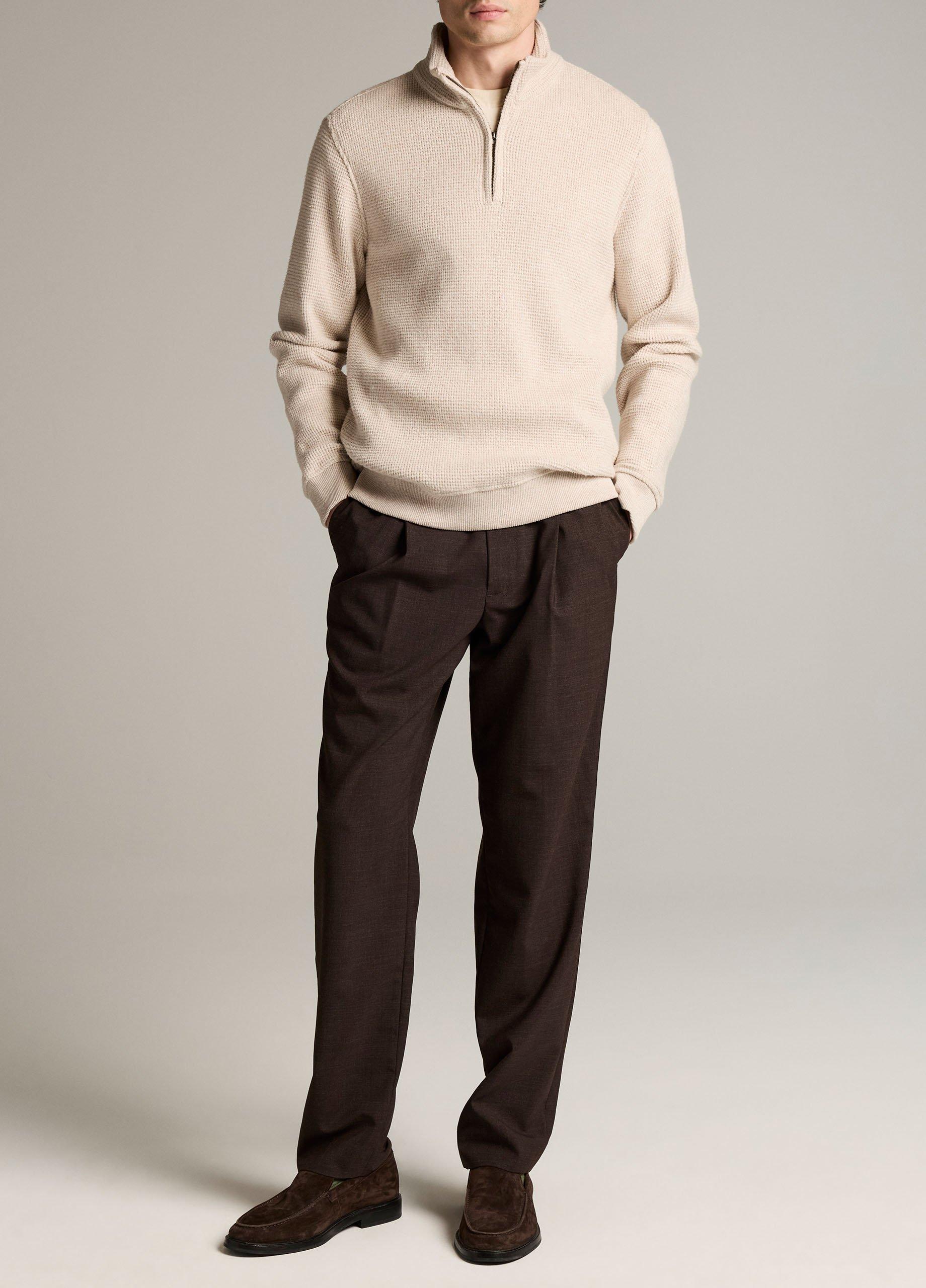 Brushed Cotton-Blend Waffle Quarter-Zip Pullover image number 3