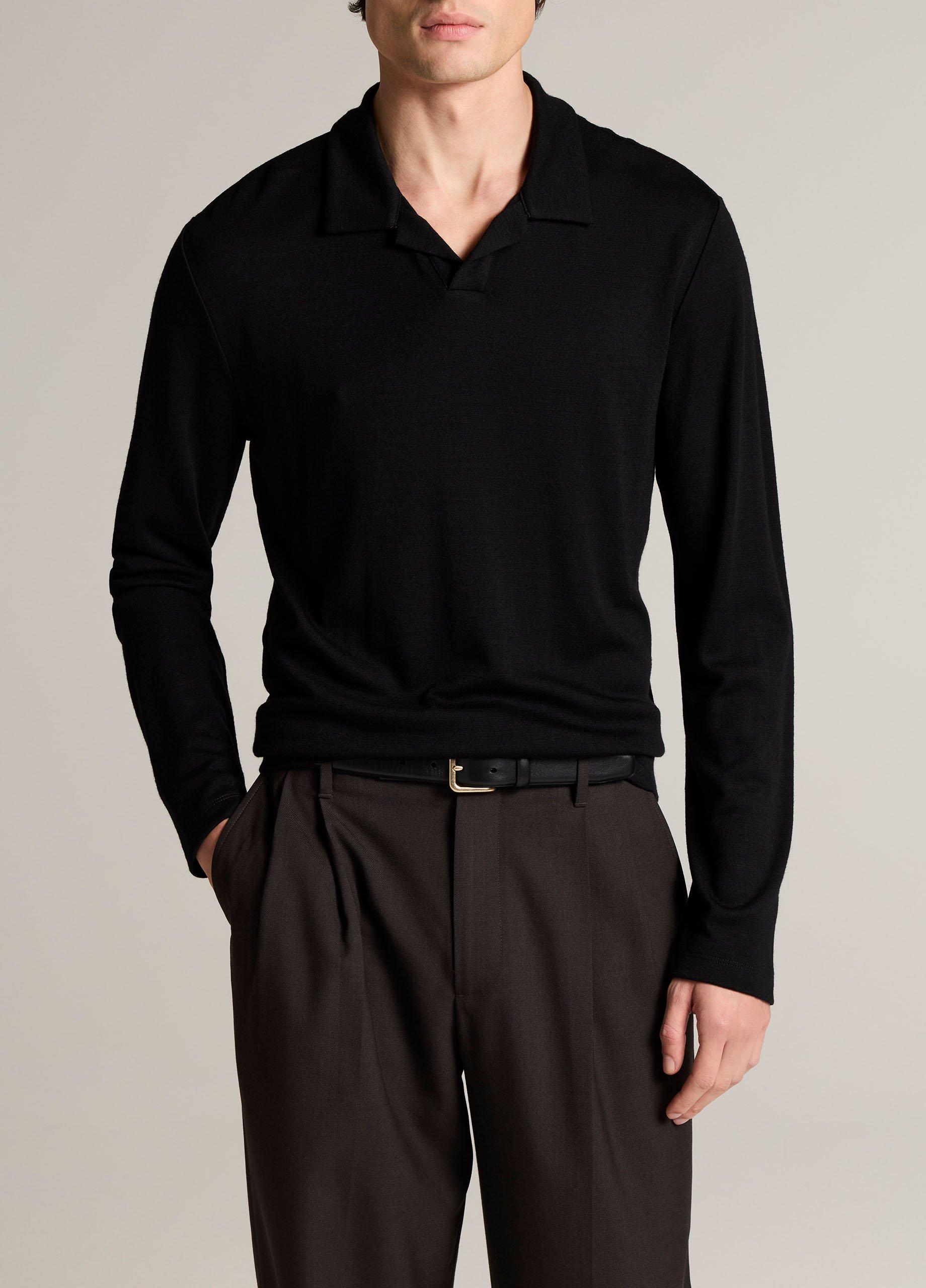 Wool Interlock Johnny-Collar Polo Sweater image number 0