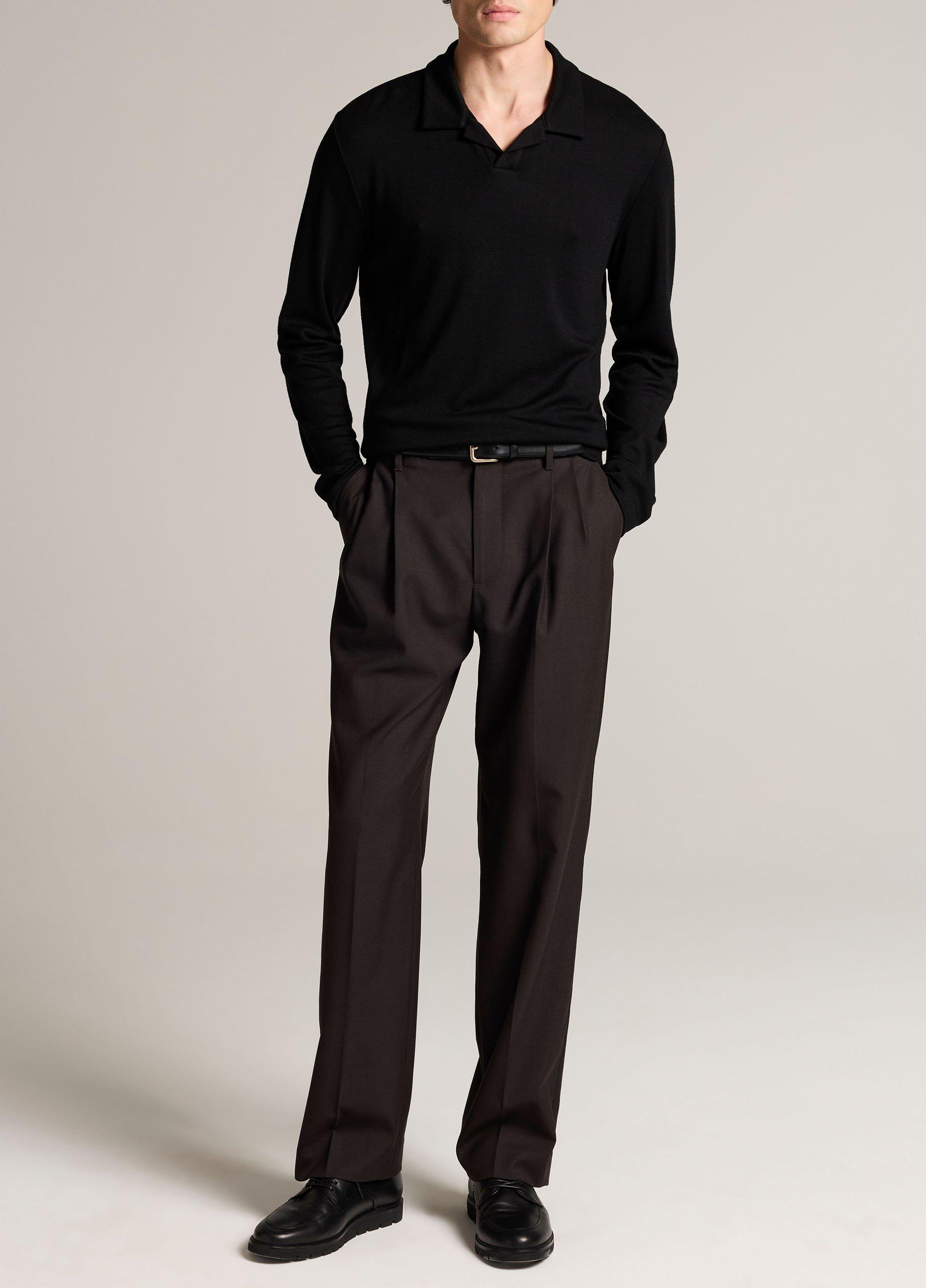 Wool Interlock Johnny-Collar Polo Sweater image number 3