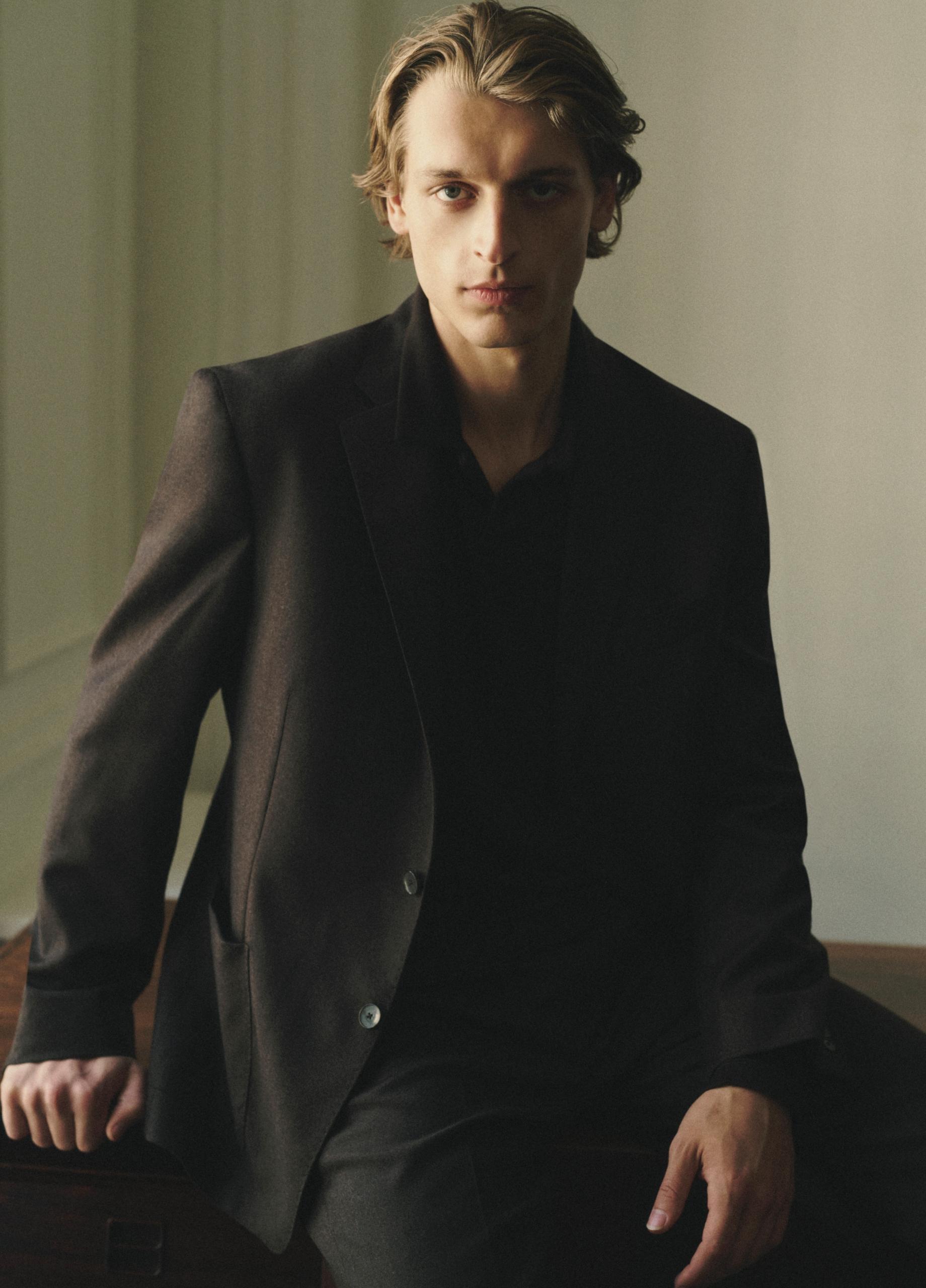 Wool Interlock Johnny-Collar Polo Sweater image number 4
