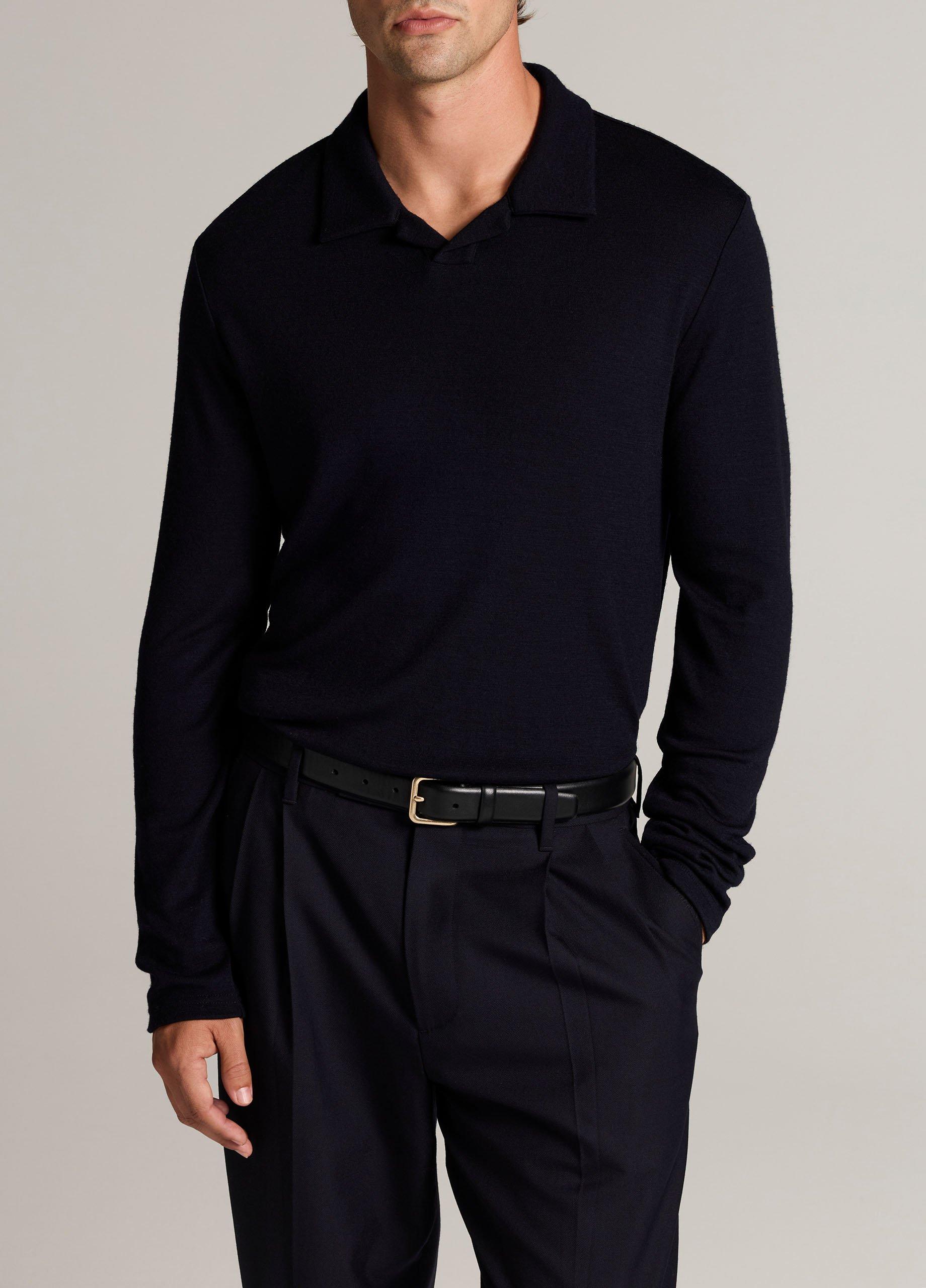 Wool Interlock Johnny-Collar Polo Sweater image number 0