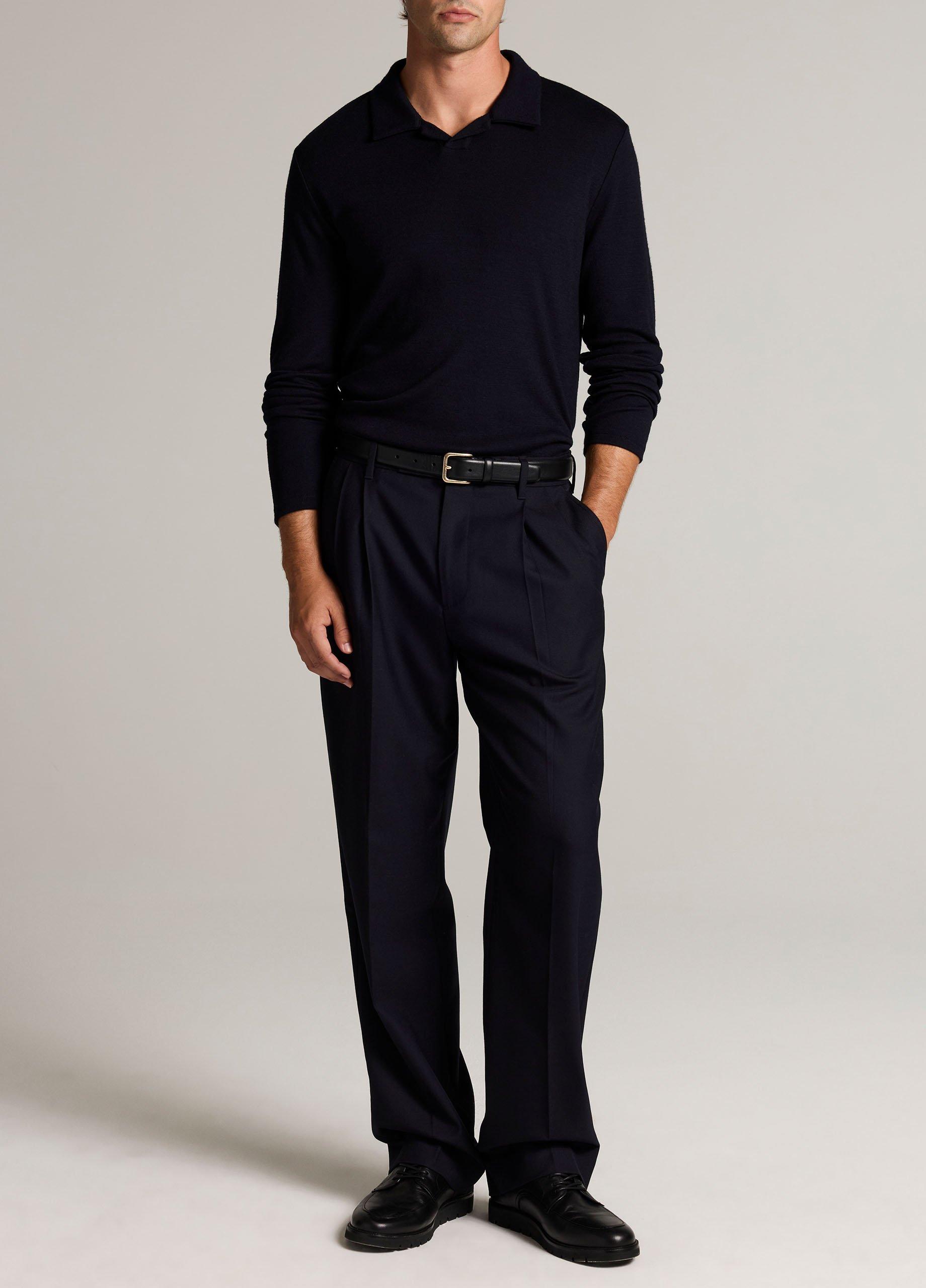 Wool Interlock Johnny-Collar Polo Sweater image number 3