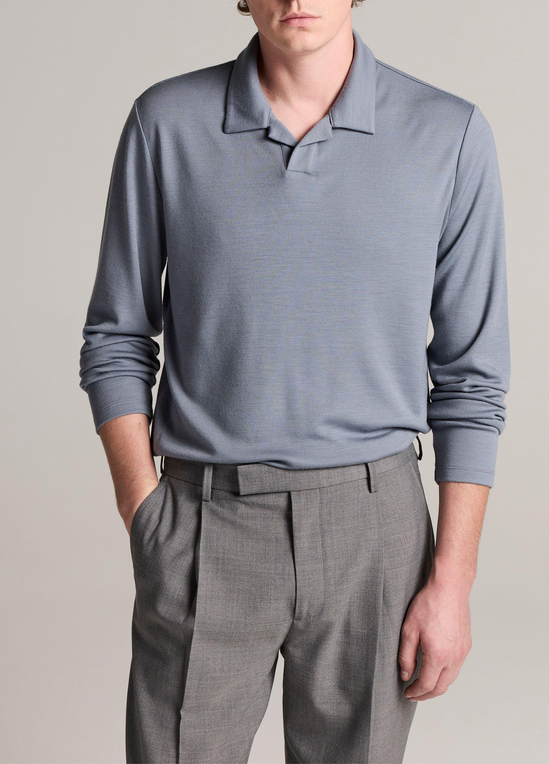 Wool Interlock Johnny-Collar Polo Sweater image number 0