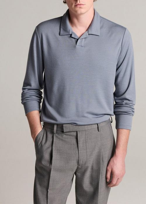 Wool Interlock Johnny-Collar Polo Sweater