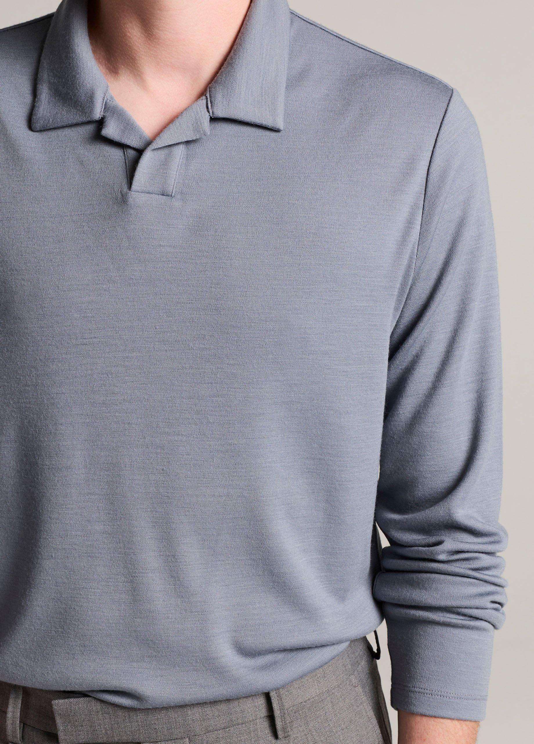 Wool Interlock Johnny-Collar Polo Sweater image number 1