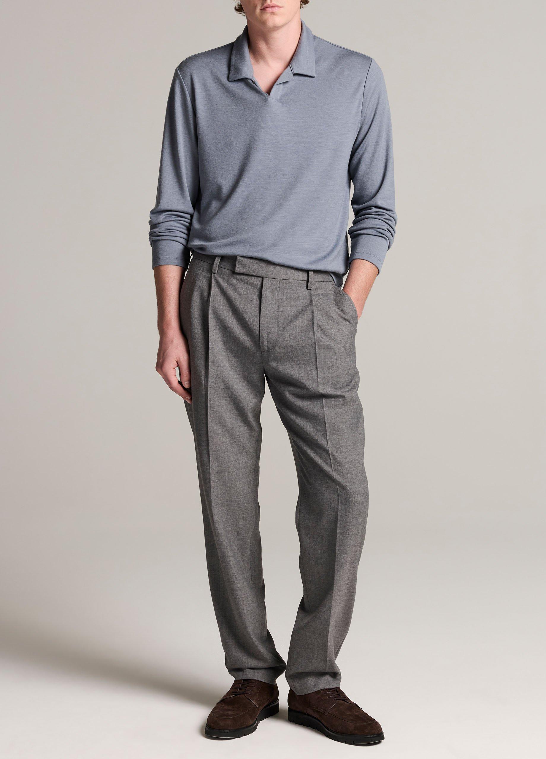 Wool Interlock Johnny-Collar Polo Sweater image number 3