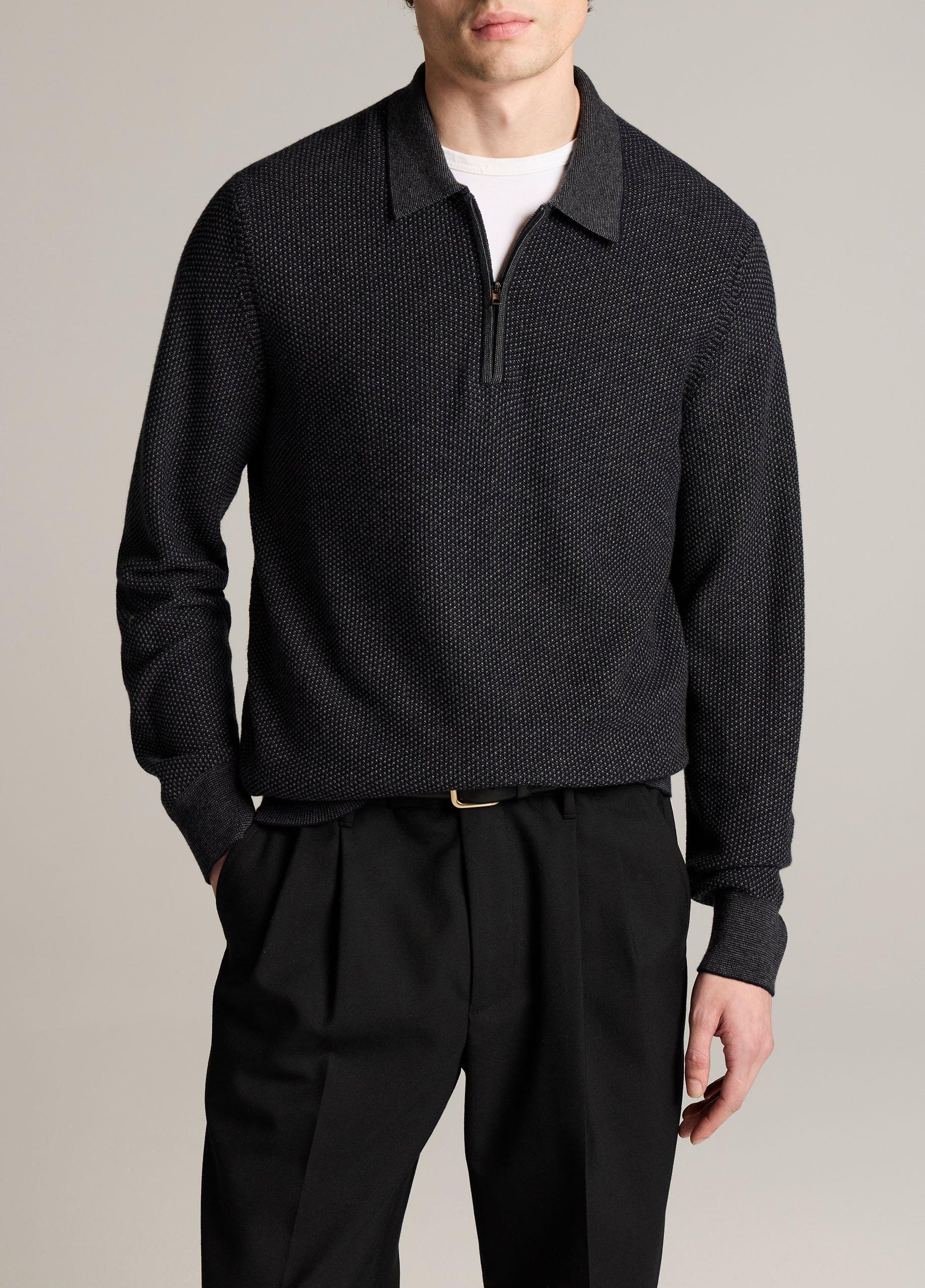 Geo-Jacquard Wool-Blend Zip Polo Sweater image number 0