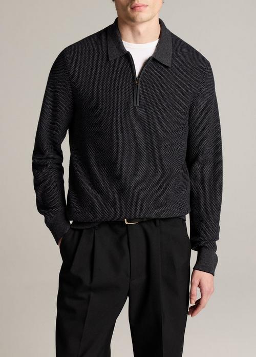 Geo-Jacquard Wool-Blend Zip Polo Sweater