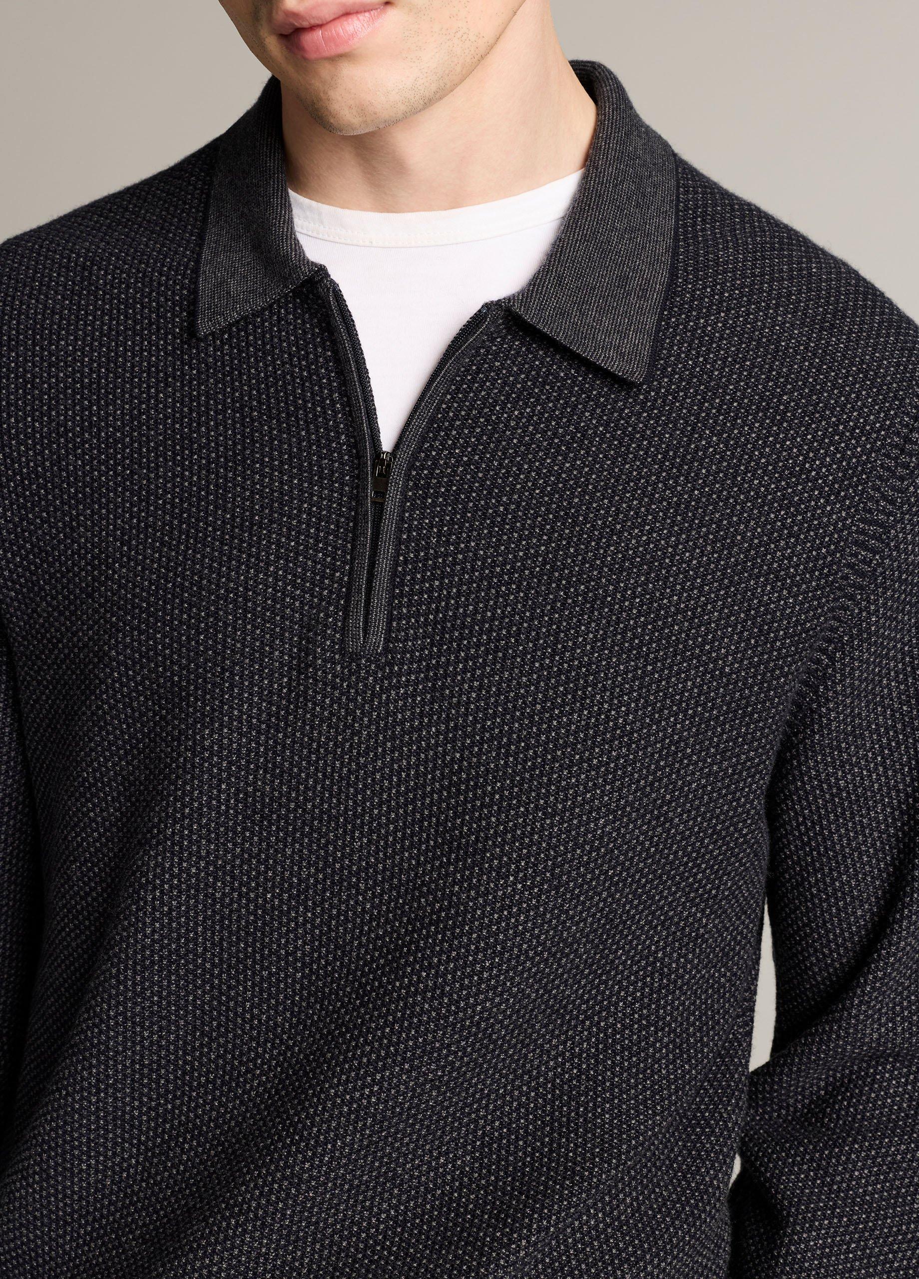 Geo-Jacquard Wool-Blend Zip Polo Sweater image number 1