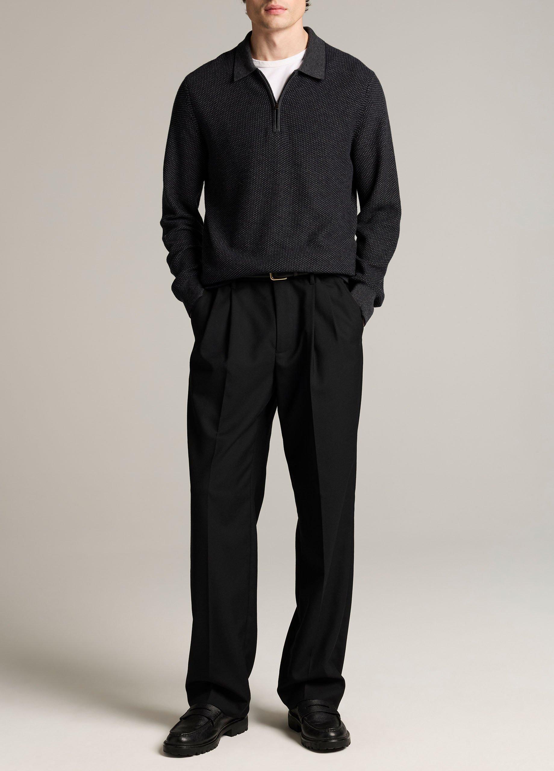 Geo-Jacquard Wool-Blend Zip Polo Sweater image number 3
