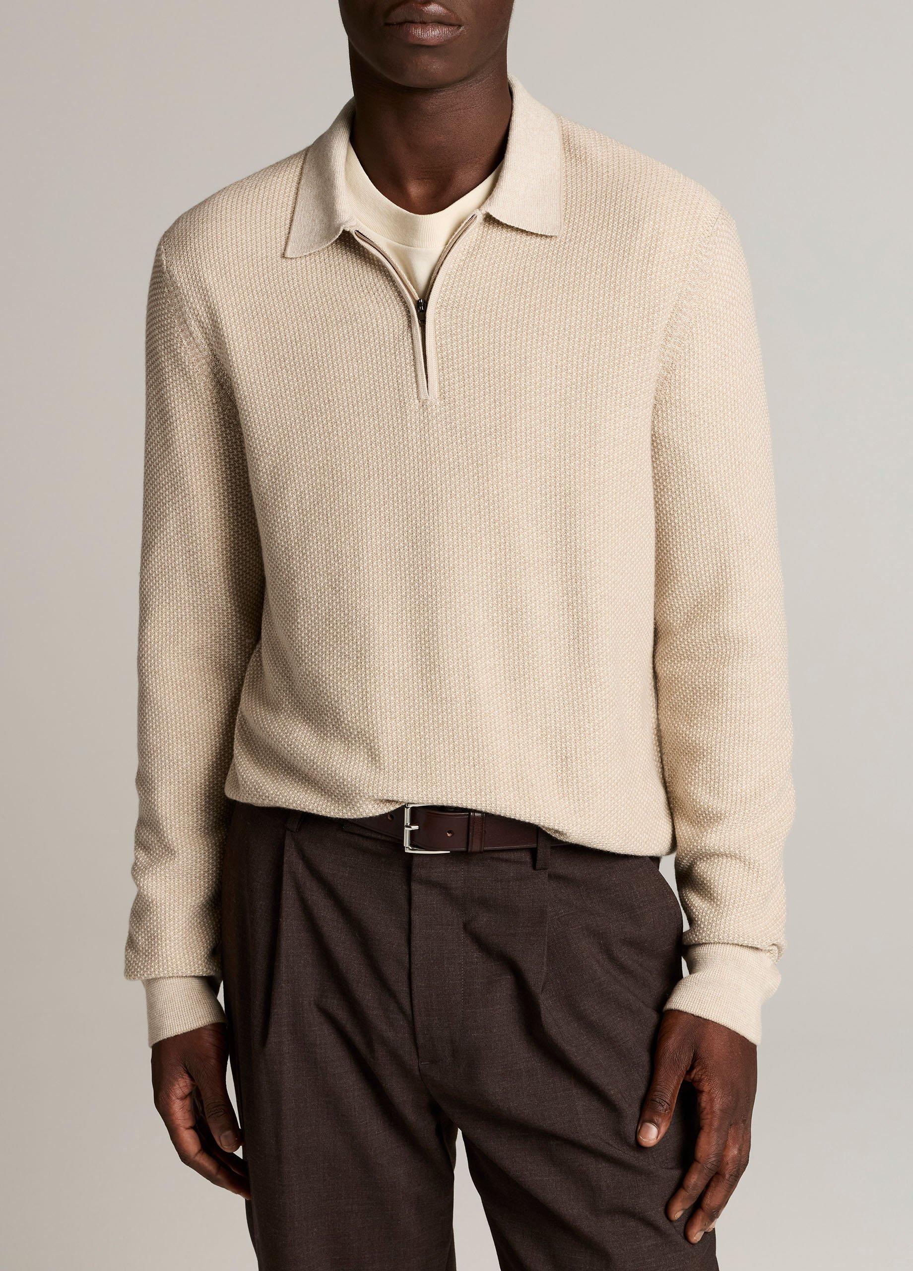 Geo-Jacquard Wool-Blend Zip Polo Sweater image number 0