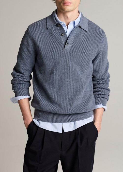 Heirloom Shaker Cotton-Cashmere Polo Sweater