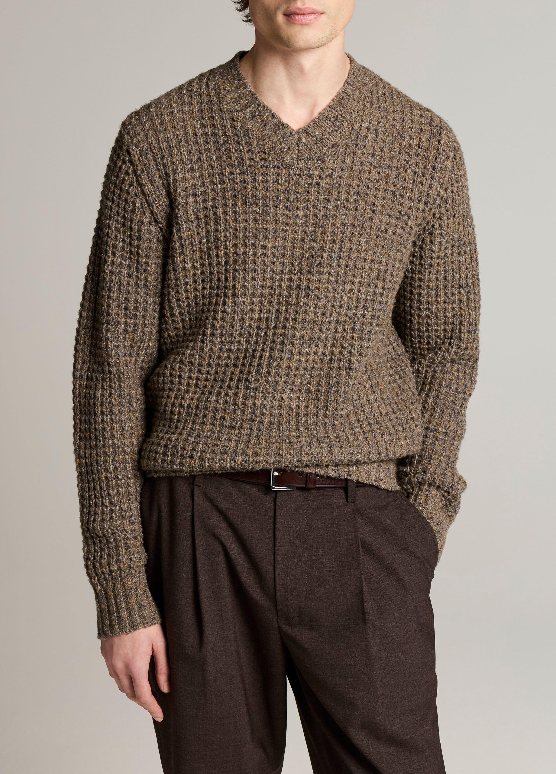 Donegal Waffle Merino Wool-Blend V-Neck Sweater image number 0