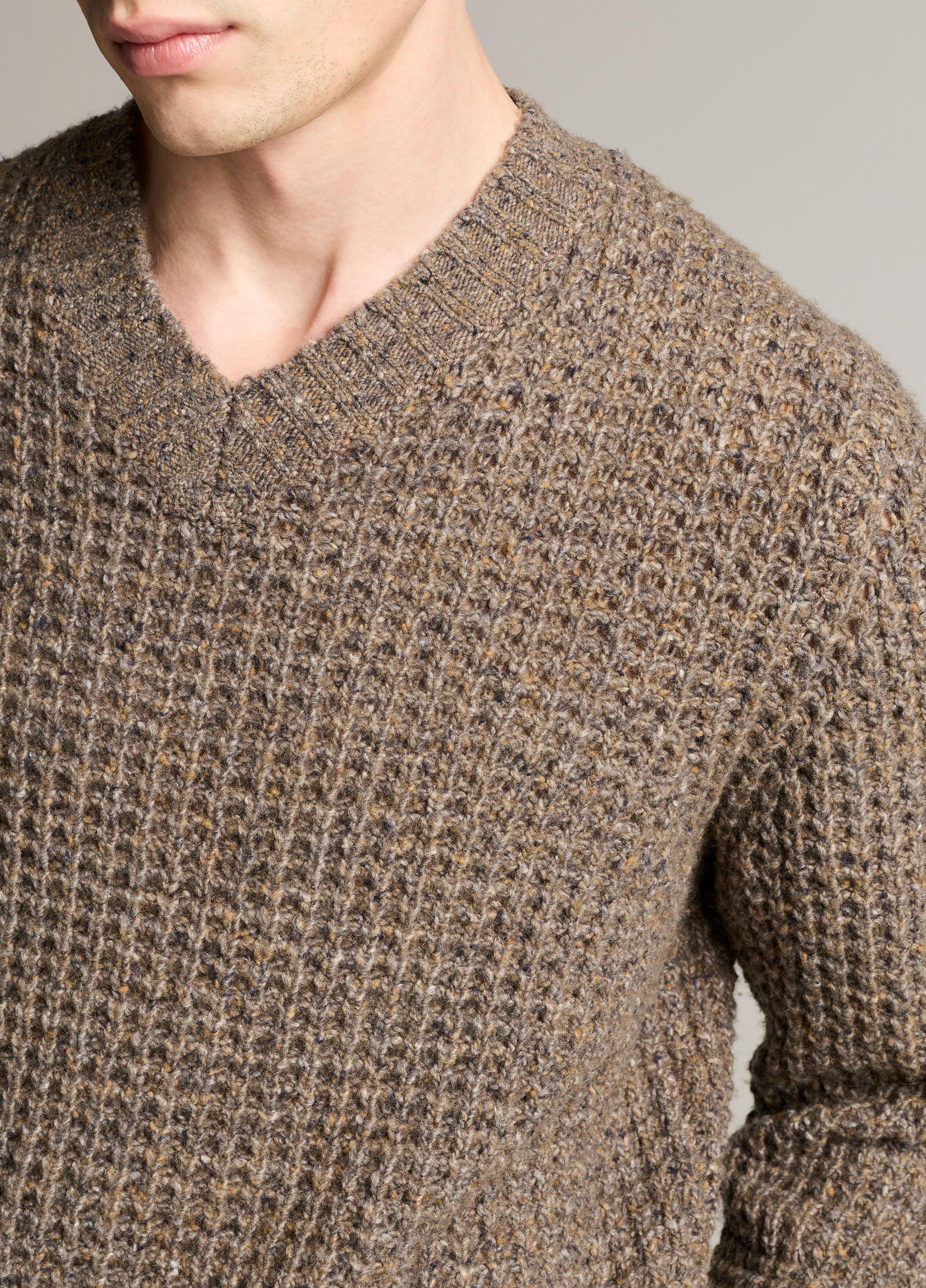 Donegal Waffle Merino Wool-Blend V-Neck Sweater image number 1