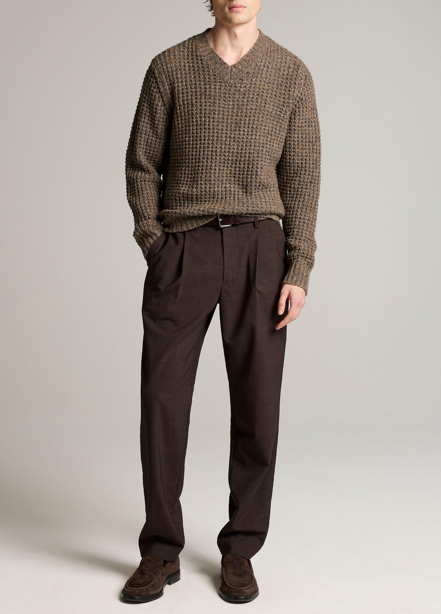 Donegal Waffle Merino Wool-Blend V-Neck Sweater image number 3